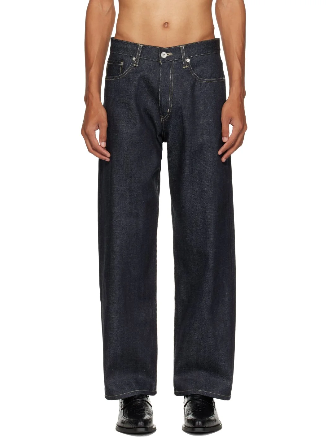 Navy Rigid Denim Full Cut Jeans - 1