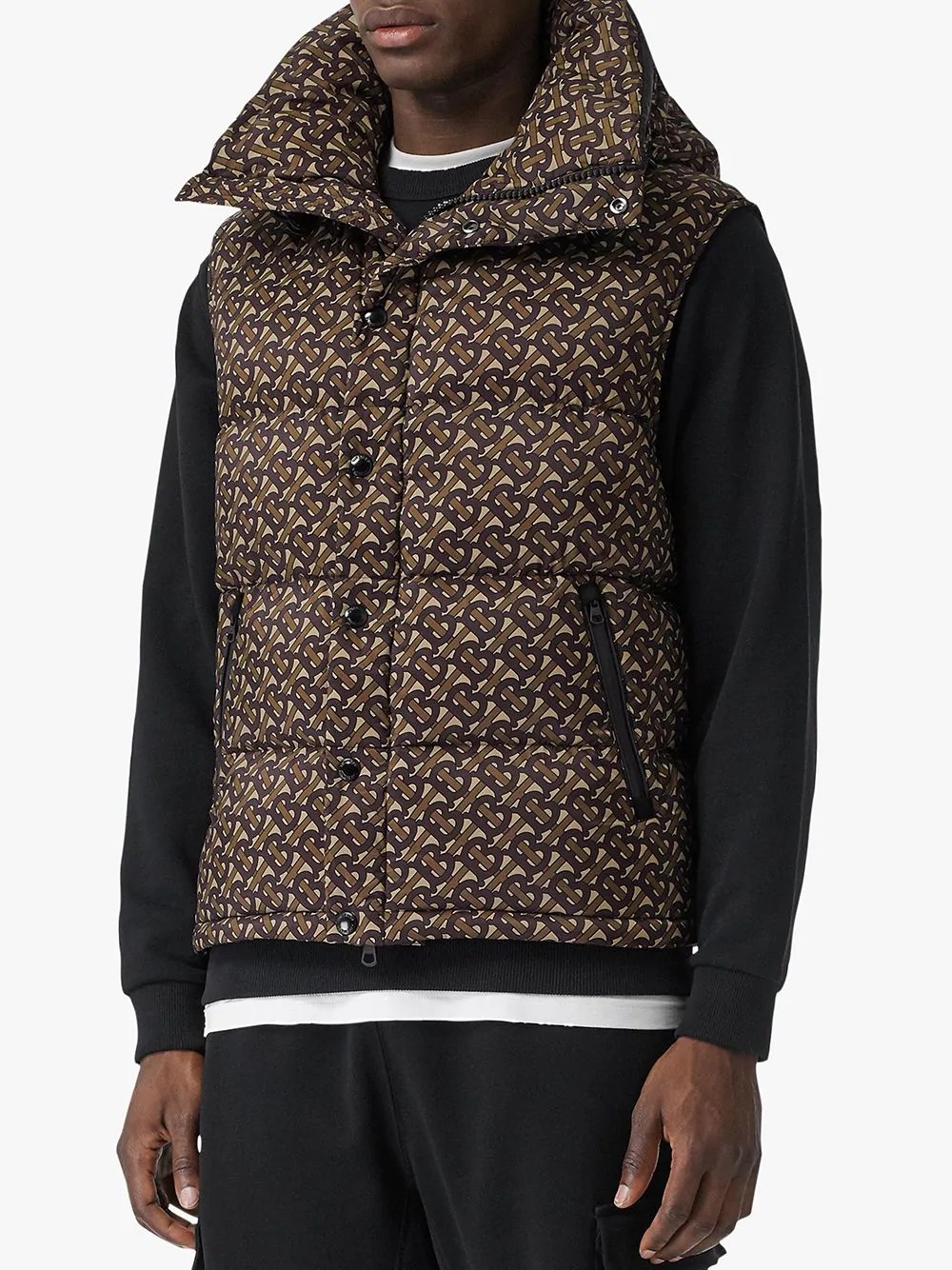 Detachable Sleeve Monogram Print Puffer Jacket - 5