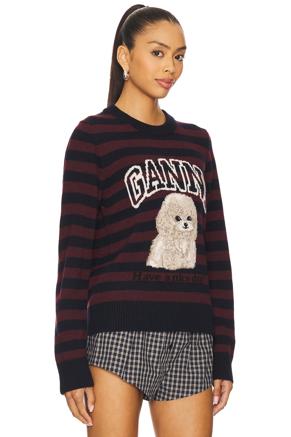 Graphic Wool Mix Poodle Stripe Crewneck - 2