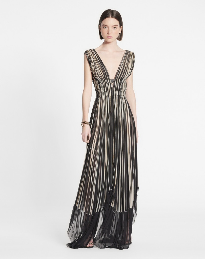 LONG PLEATED DRESS WITH TROMPE L'OEIL PRINT - 2
