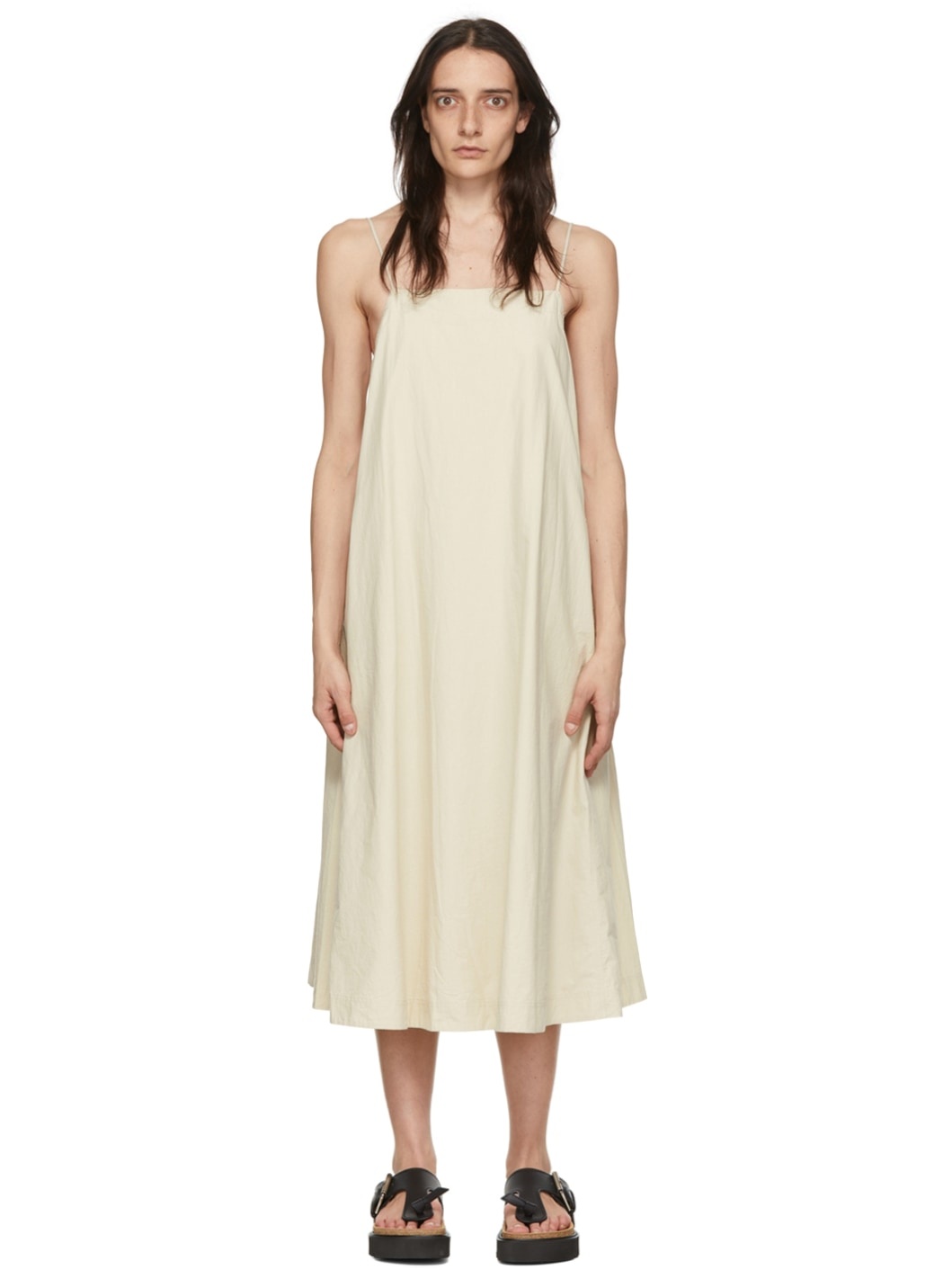 Beige Cotton Midi Dress - 1