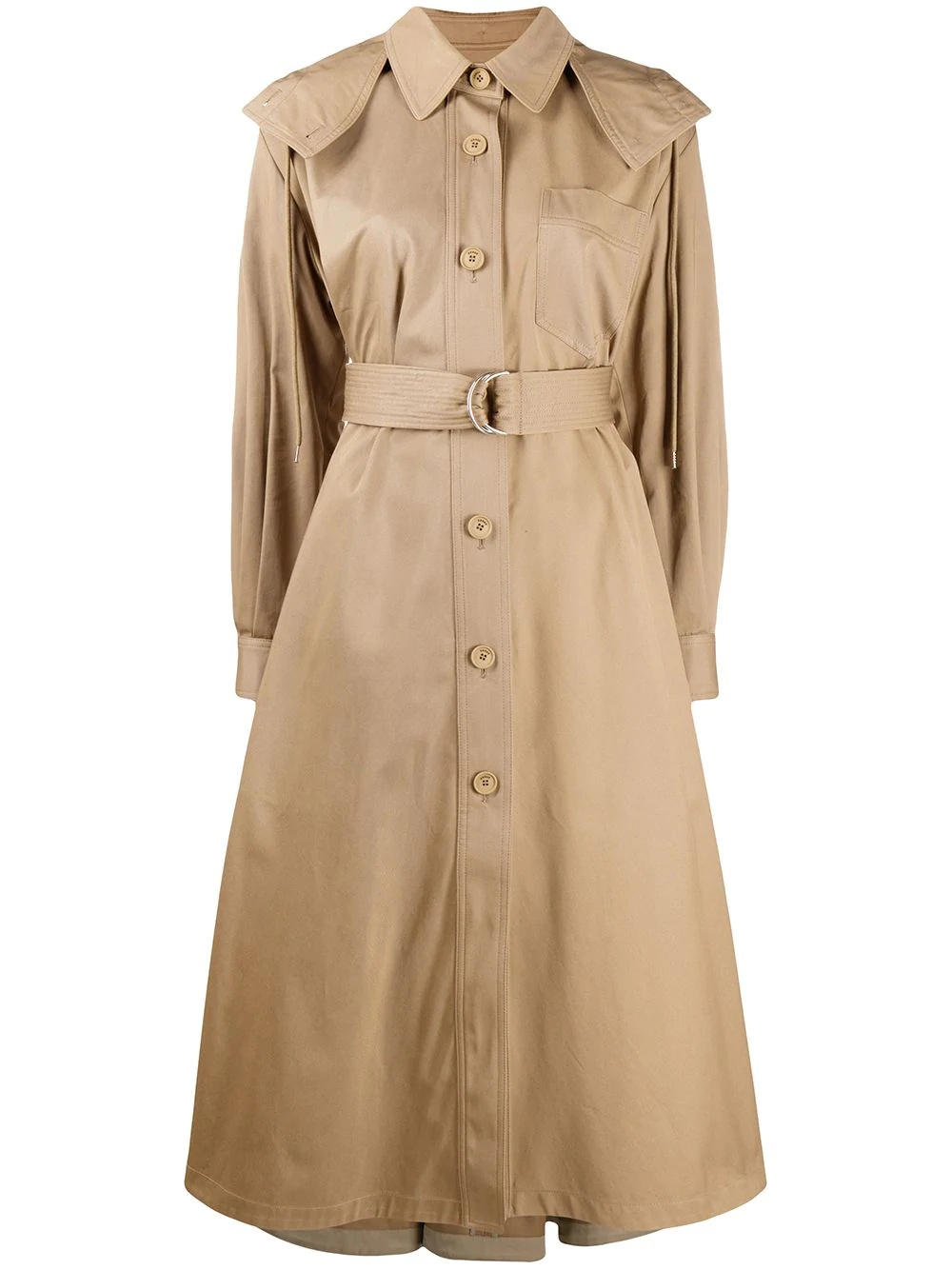 draped hooded trench coat - 1