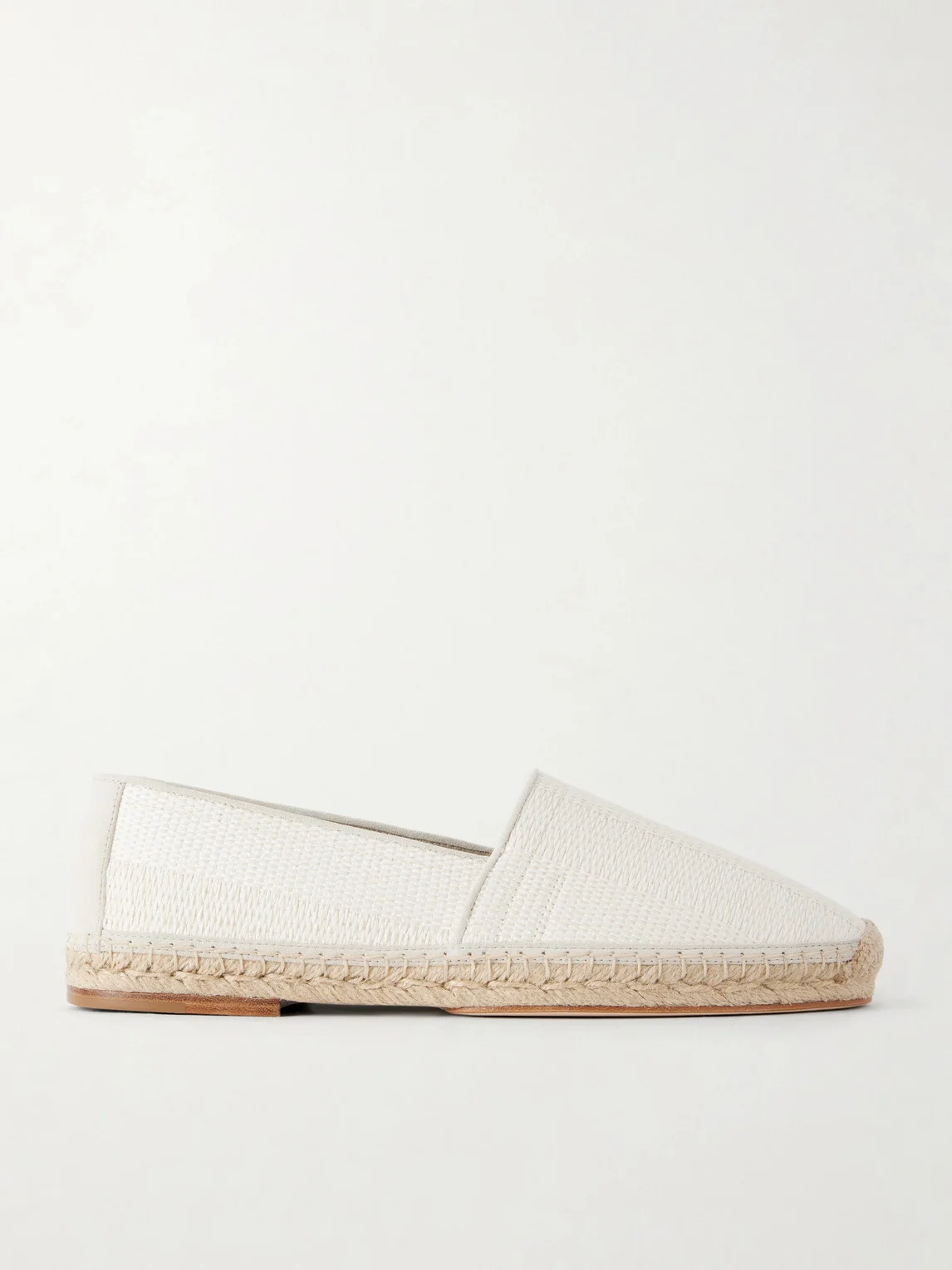 Leather-Trimmed Woven Raffia Espadrilles - 1