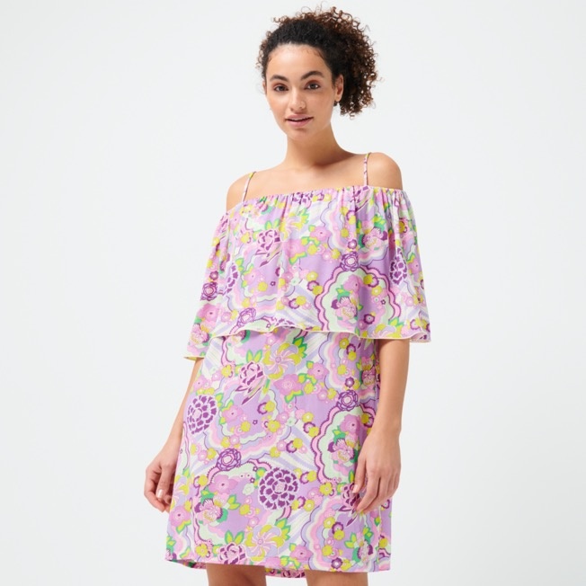 Women Off the Shoulder Short Dress Rainbow Flowers - 3
