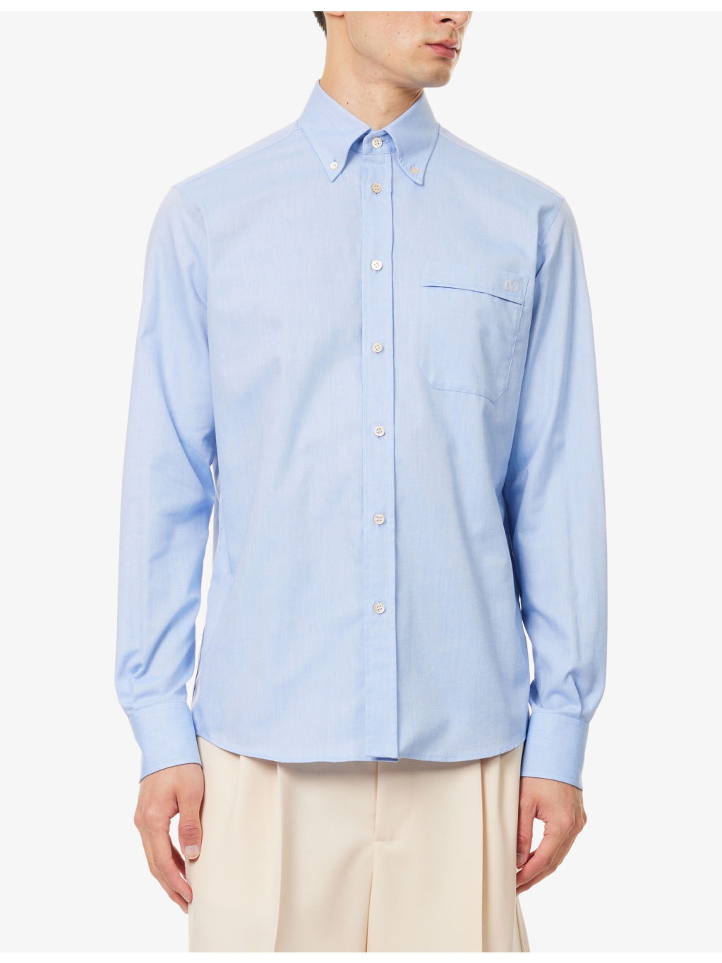 Brand-Embroidery Curved-Hem Cotton-Poplin Shirt - 3