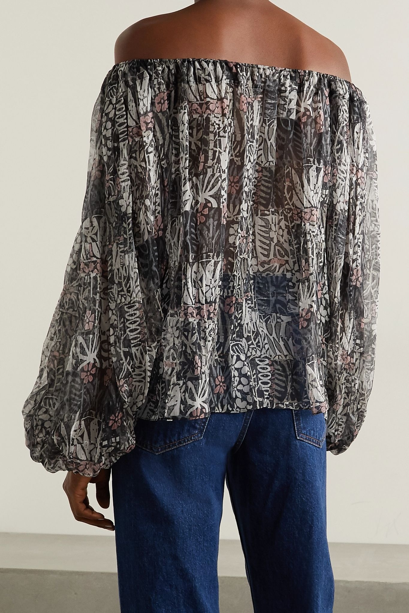 Off-the-shoulder floral-print silk-crepon blouse - 3