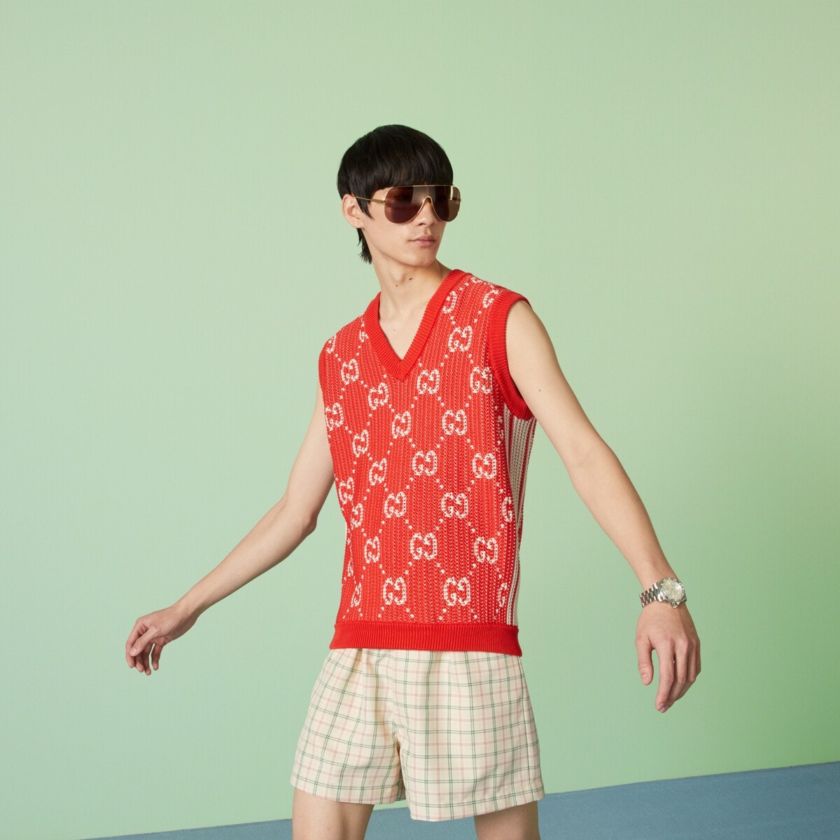GG knit cotton jacquard vest - 5