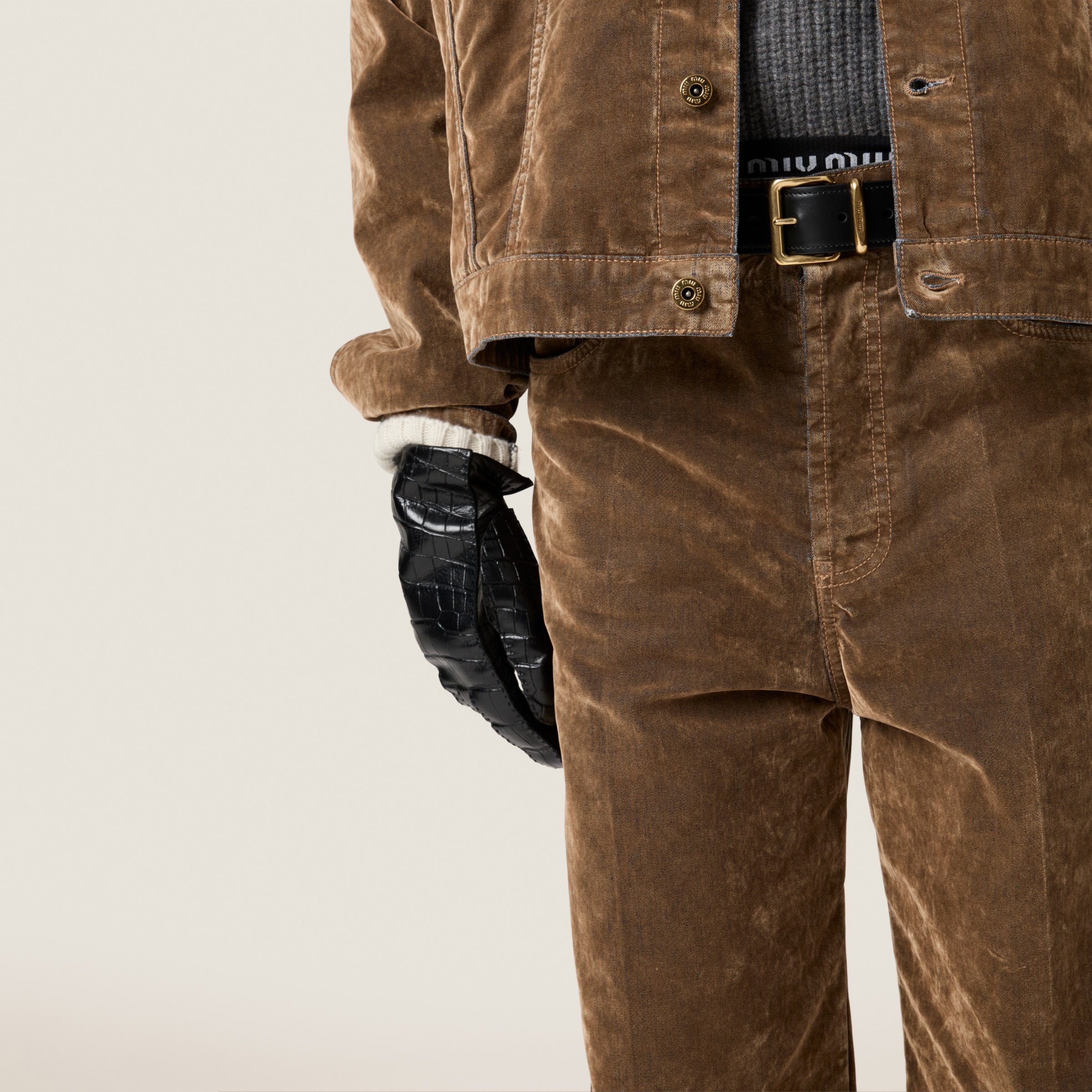 Washed flocked chambray pants - 4