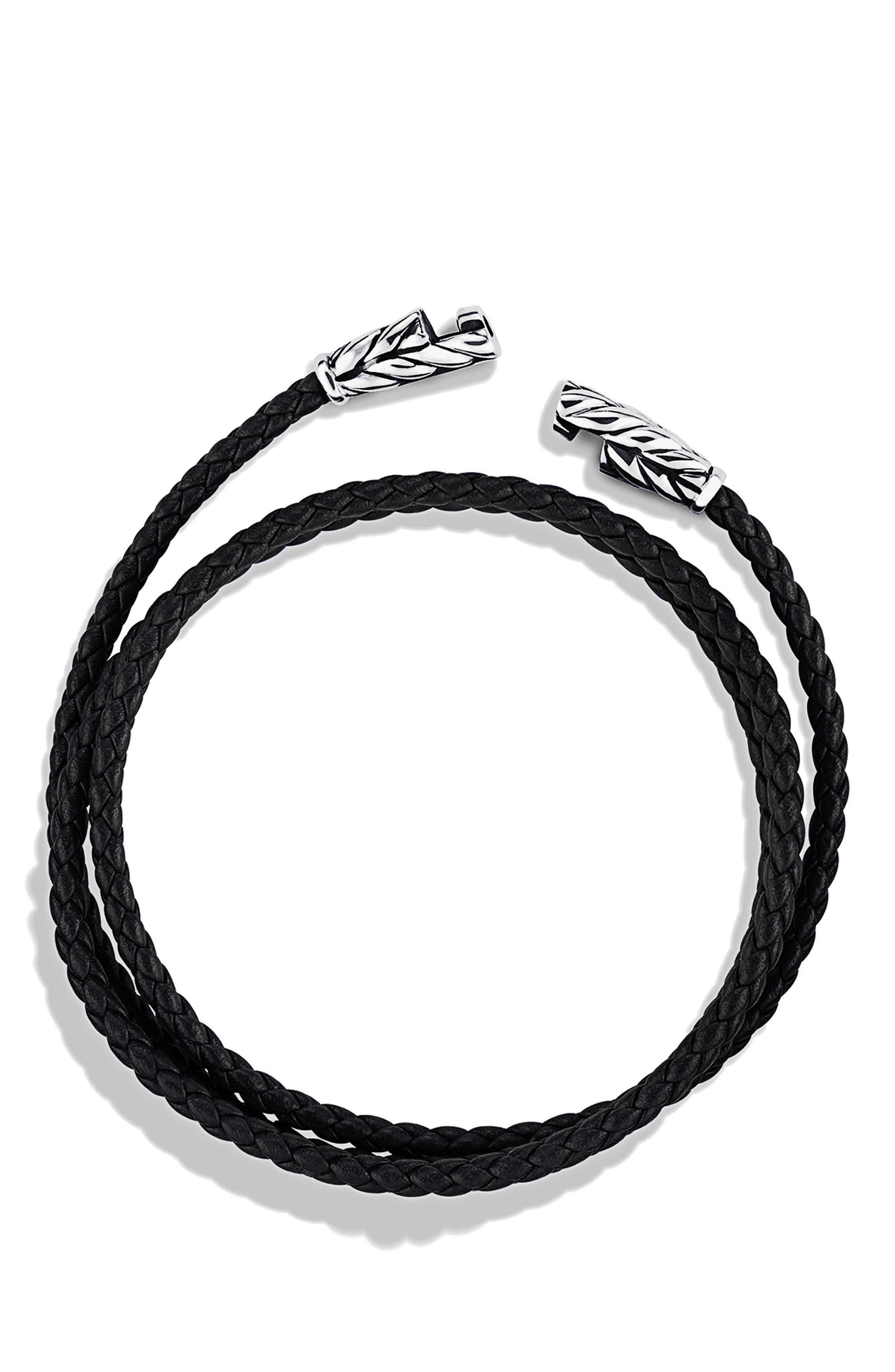 David Yurman Men's Chevron Triple Wrap Bracelet in Black Leather at Nordstrom - 3