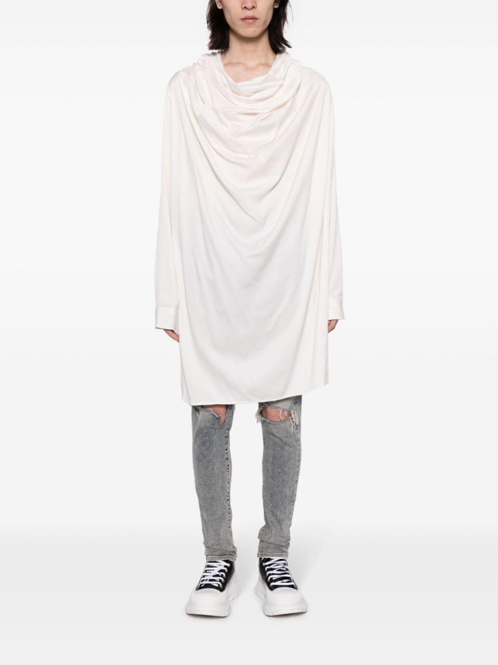 draped-design long-sleeve shirt - 2
