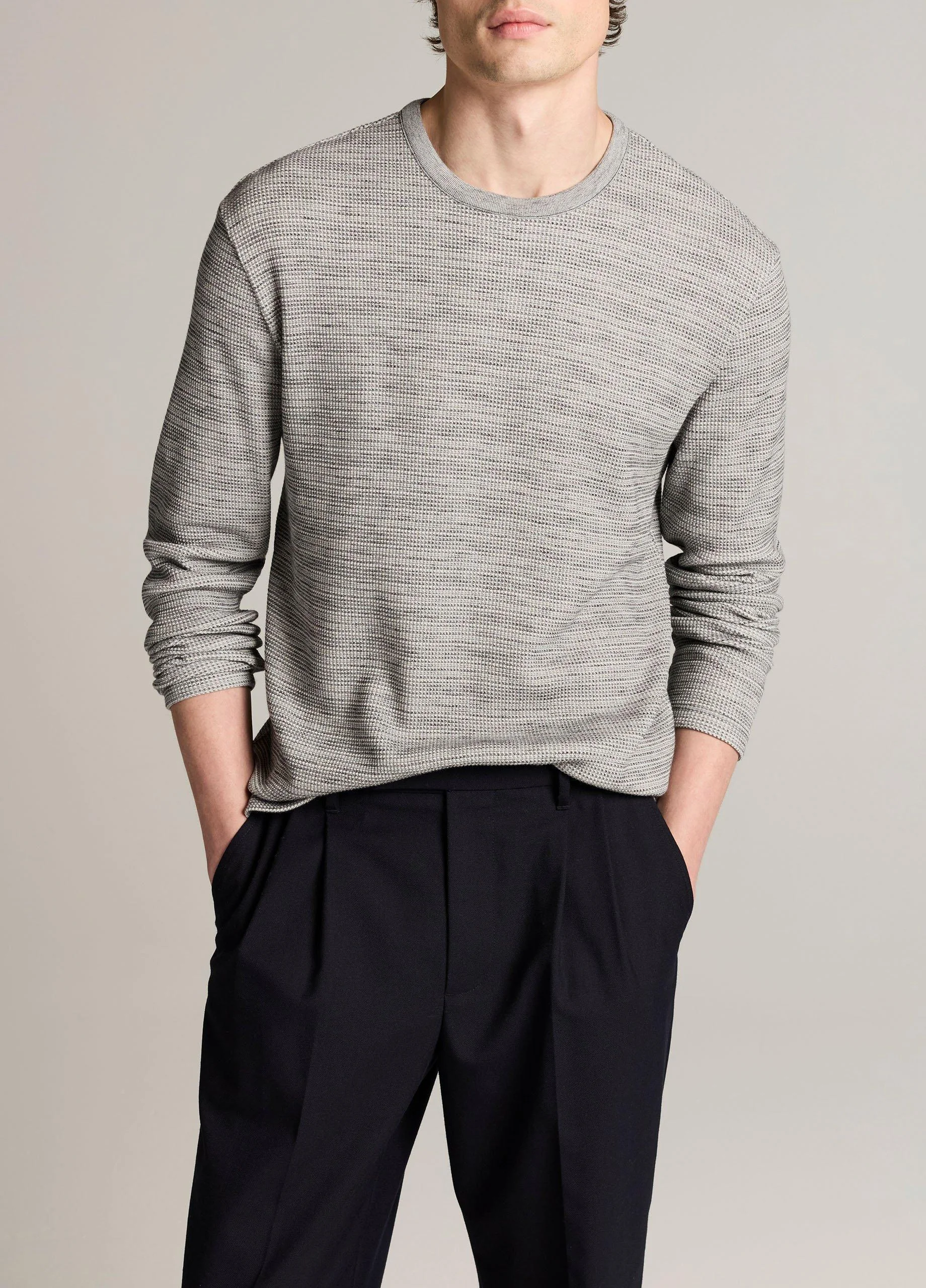 Space-Dye Cotton-Blend Thermal Long-Sleeve T-Shirt - 1