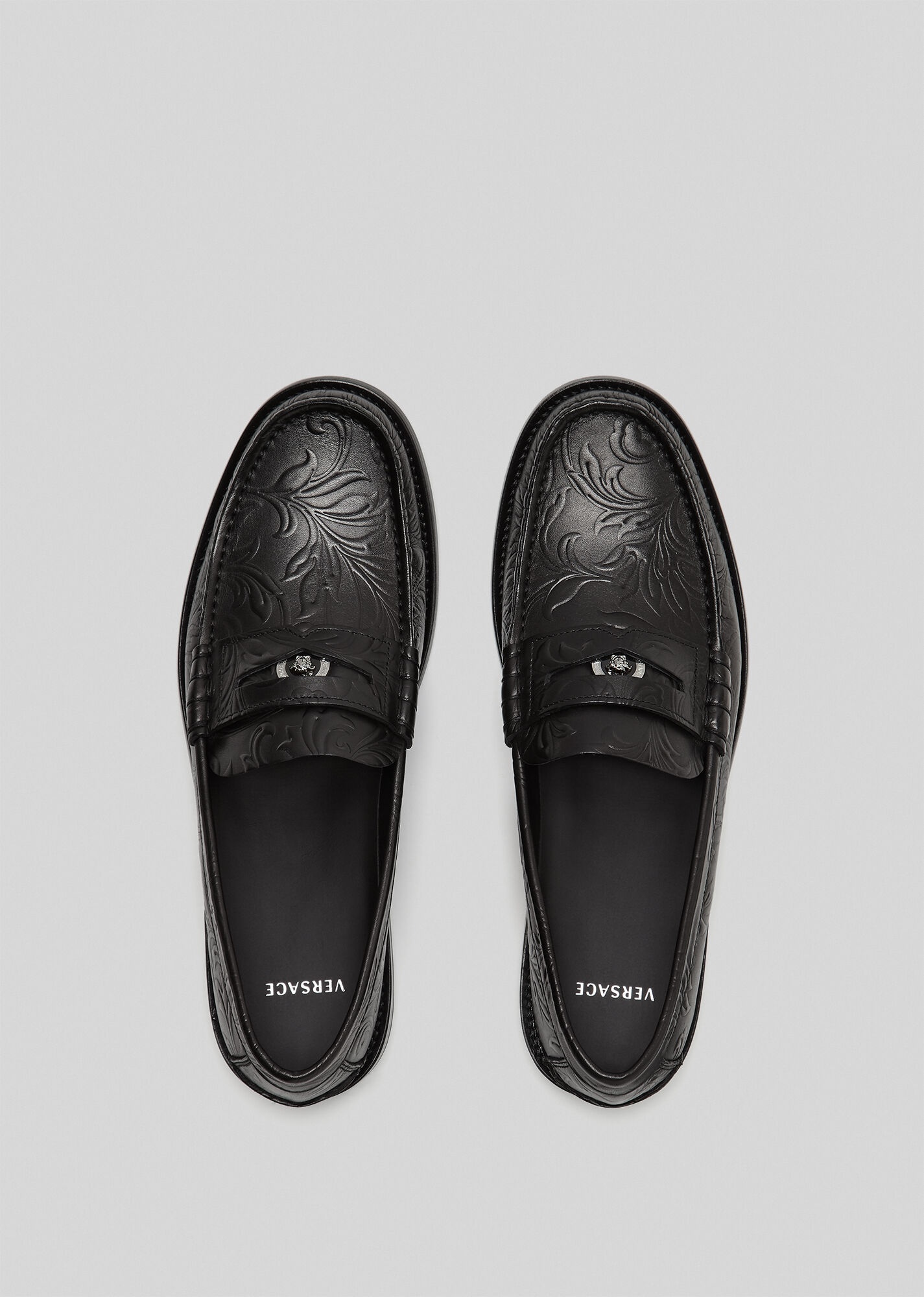 Embossed Barocco Leather Loafers - 4