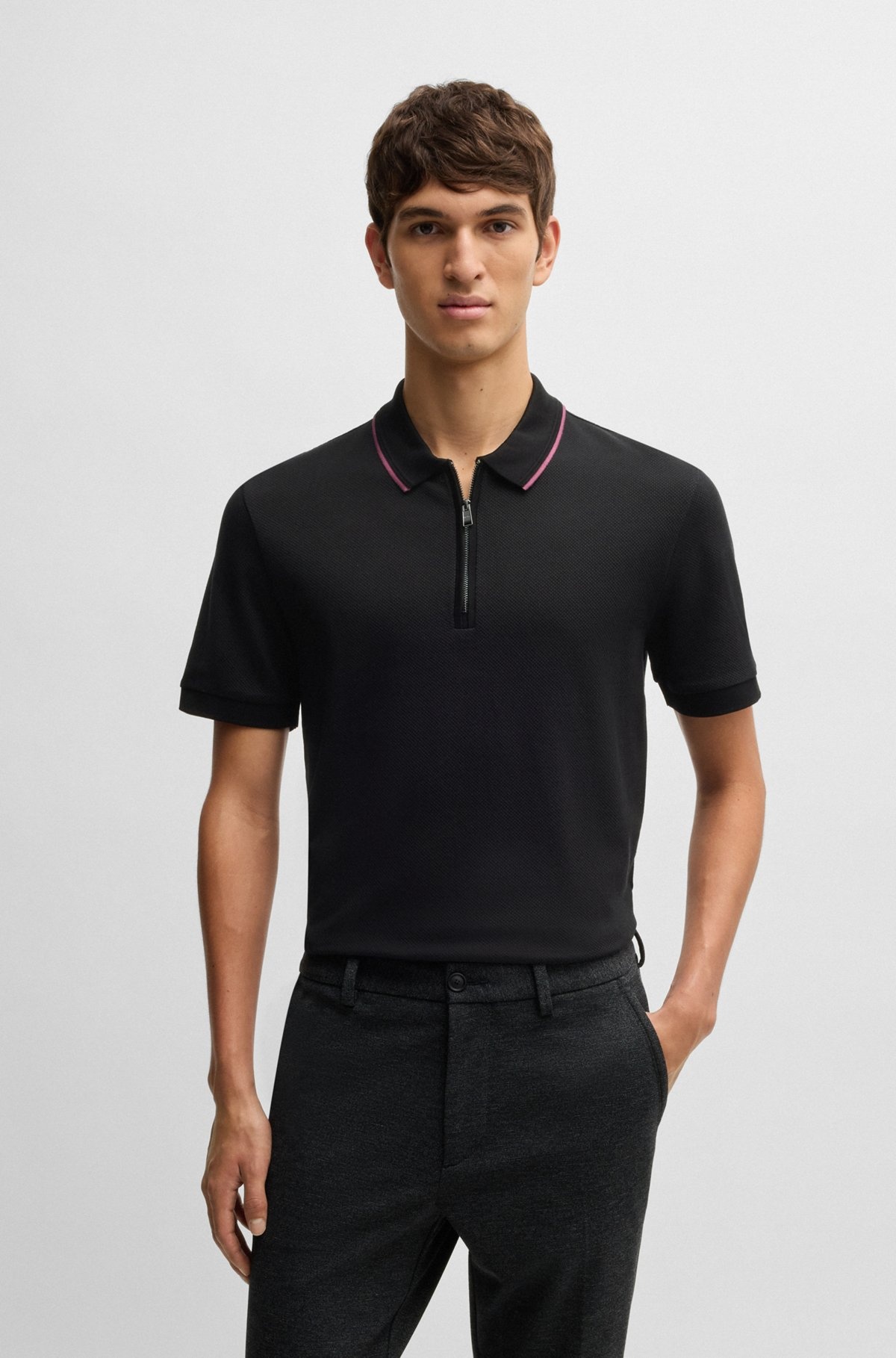 STRUCTURED-COTTON POLO SHIRT WITH ZIP PLACKET - 2