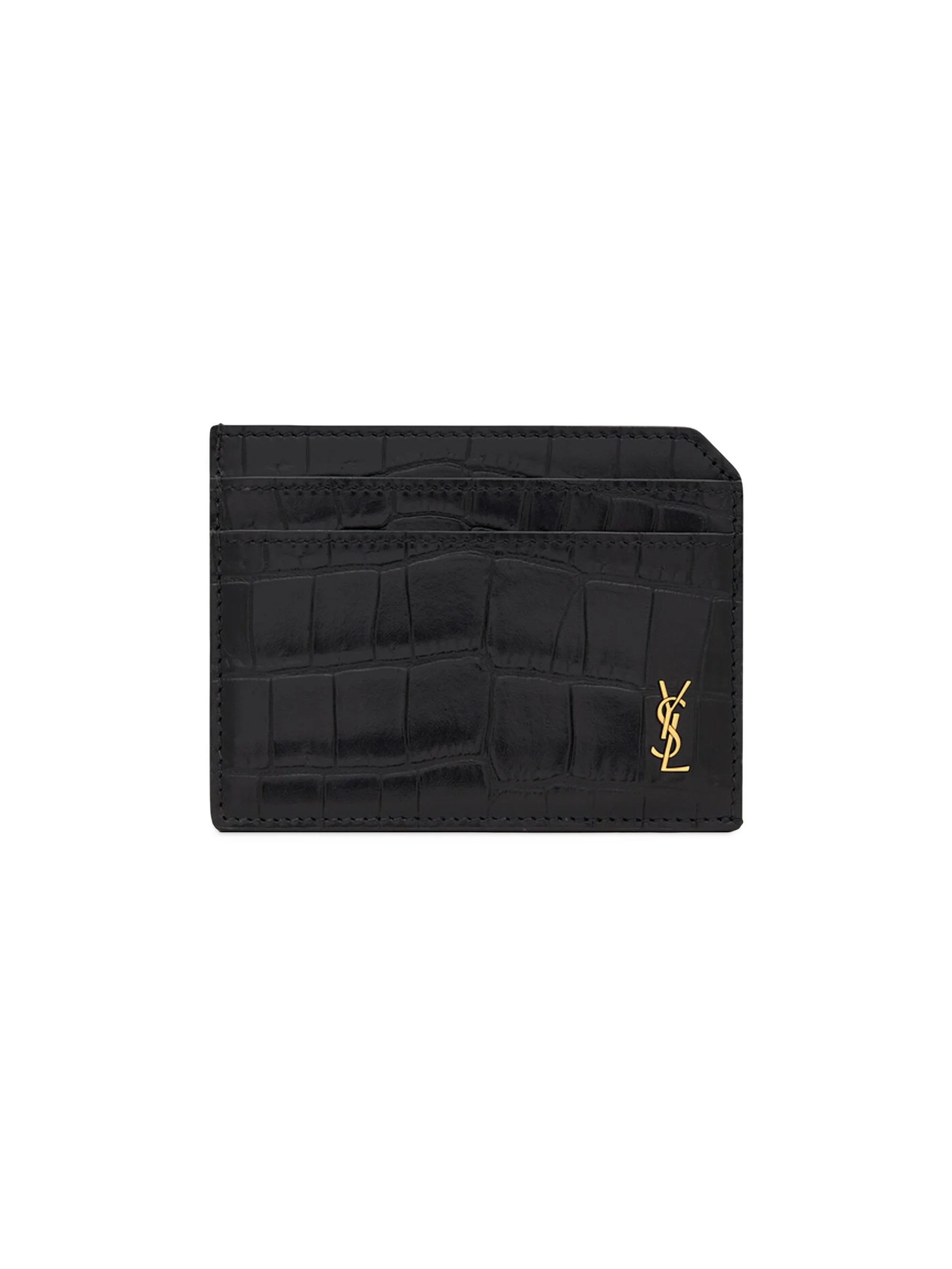 Men's Tiny Cassandre Open Card Case in Matte Leather - Black - 1
