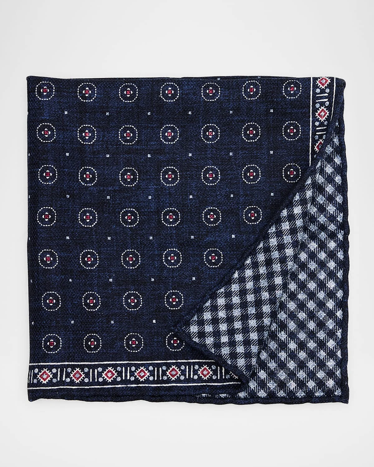 Men's Double-Face Geometric-Check Silk Pocket Square - 1