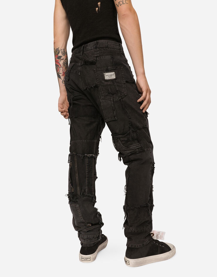 Loose overdyed patchwork denim jeans - 4