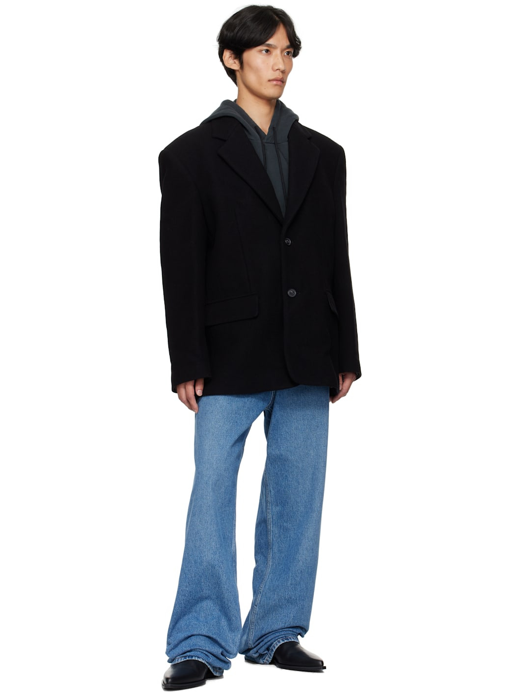 Black Felted Blazer - 4