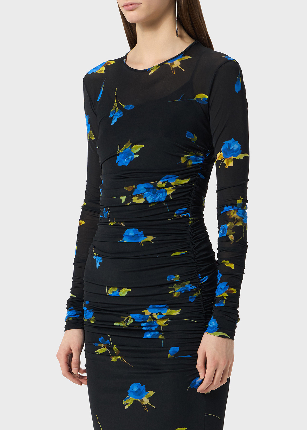 LONG SECOND SKIN JERSEY DRESS WITH ROSE PRINT - 5