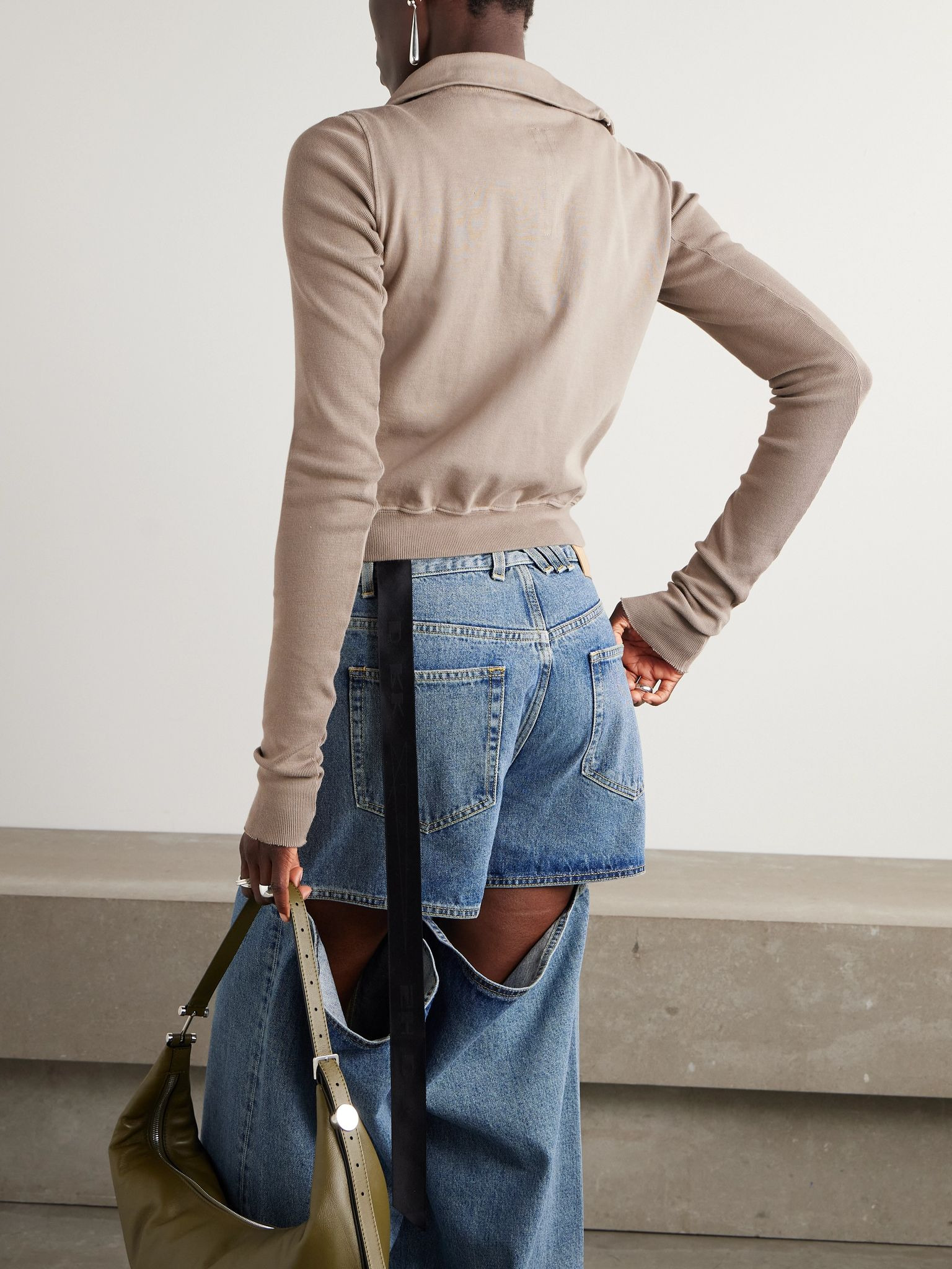 Cotton-jersey zip-up sweatshirt Beige - 3