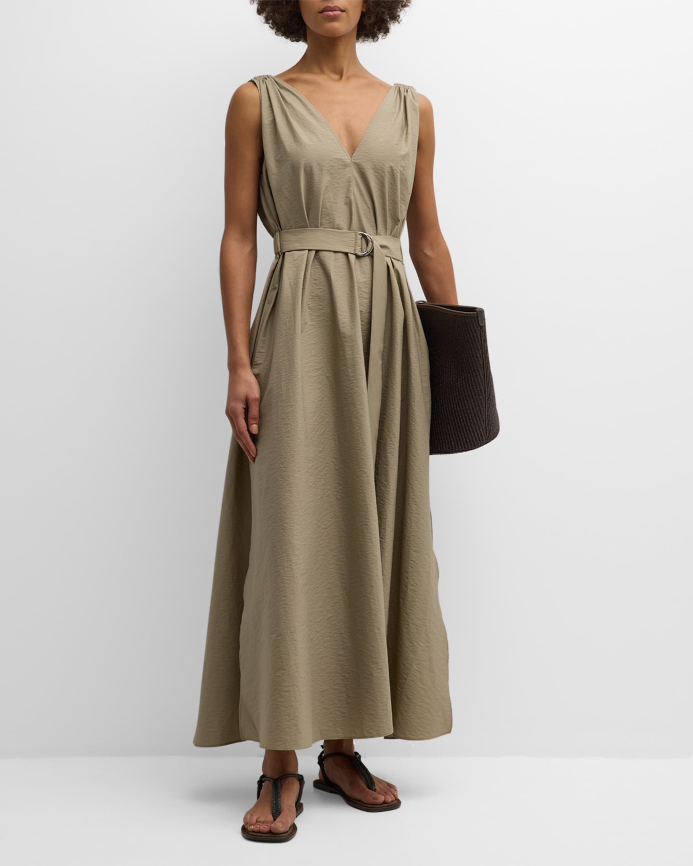 Crinkle Cotton Belted Maxi Dress with Monili Detail - 5