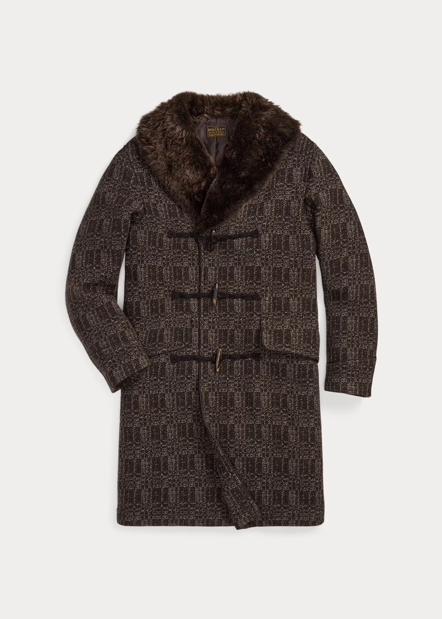Shearling-Collar Jacquard Coat - 1