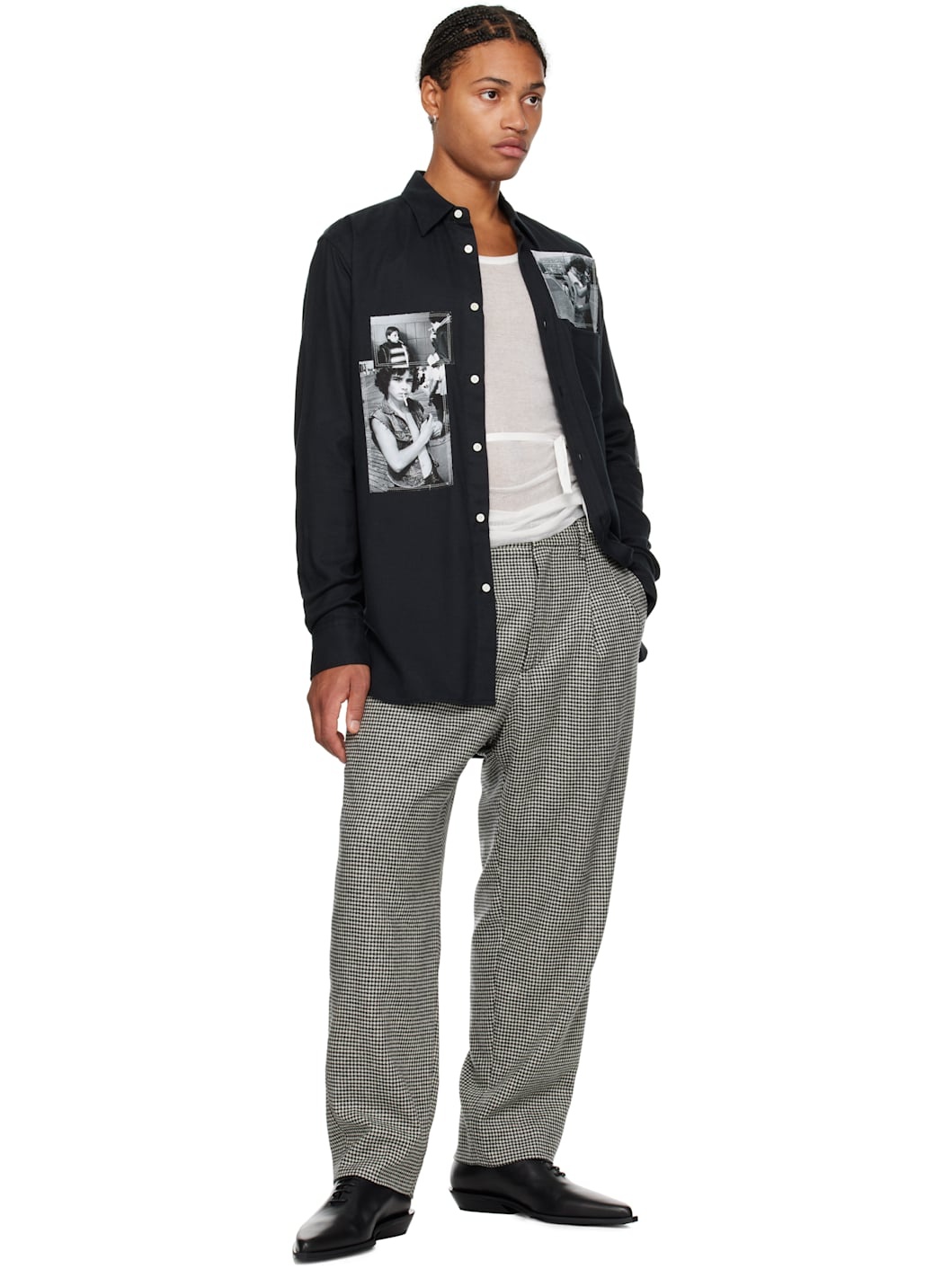 White & Black Two Tuck Front Trousers - 4