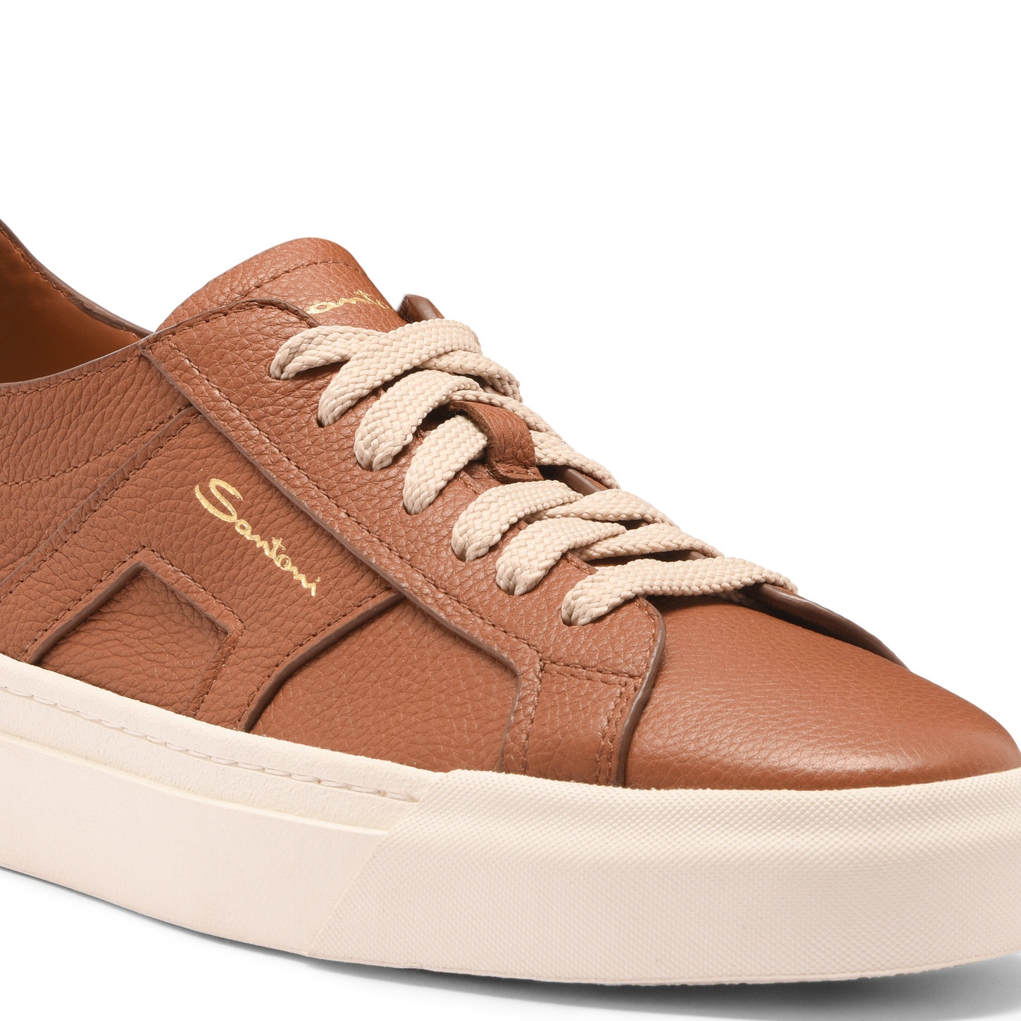 Women's brown tumbled leather Double Buckle Sneaker - 5