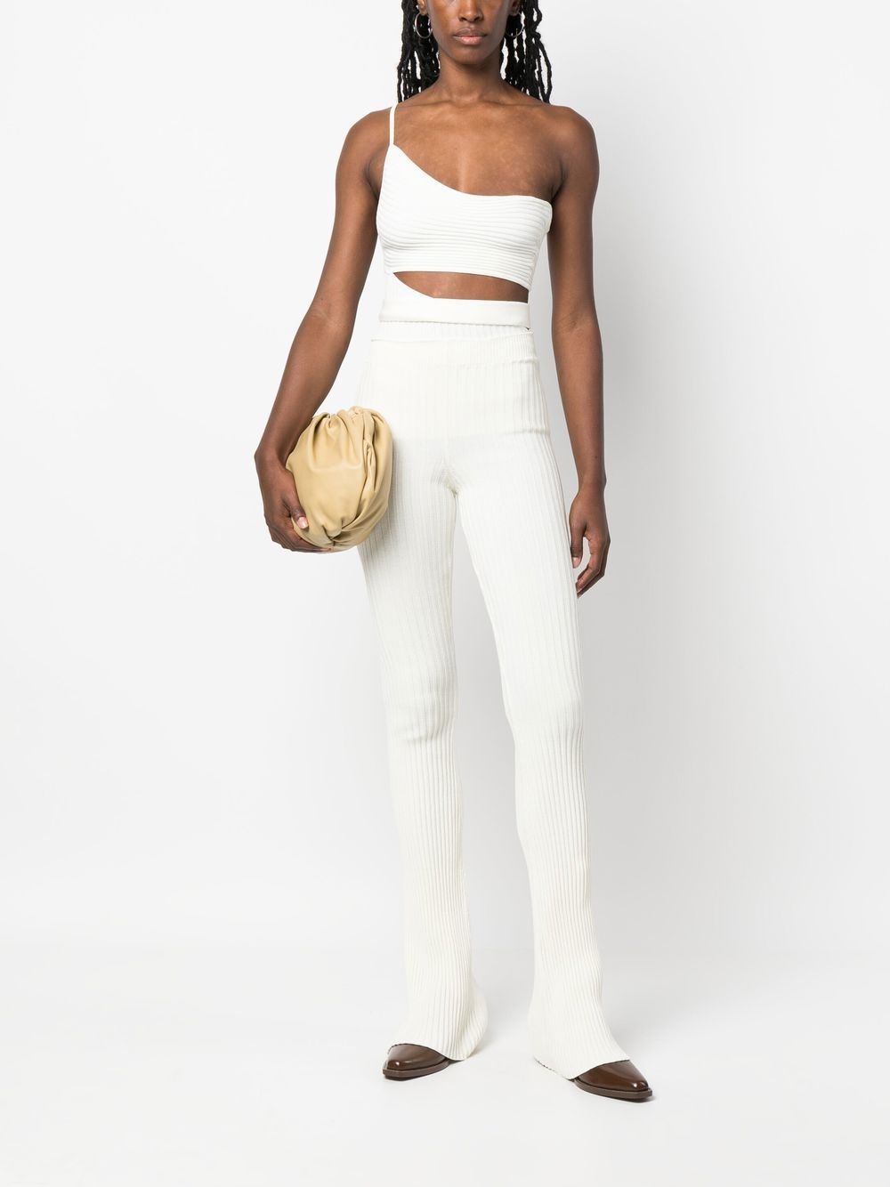 one-shoulder cut-out ribbed top - 2