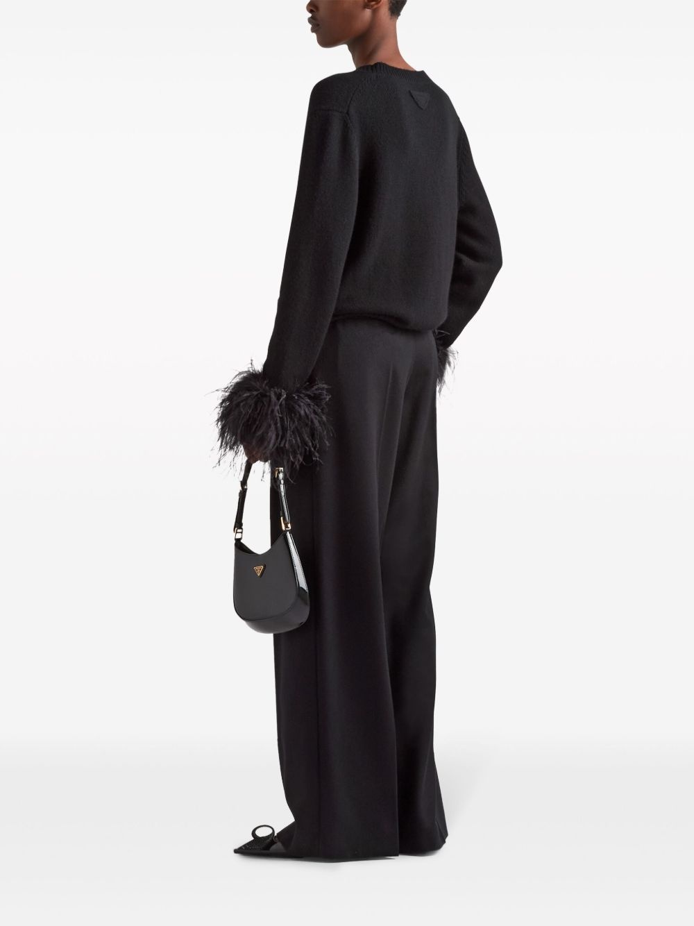 feather-trim tailored wool trousers - 3