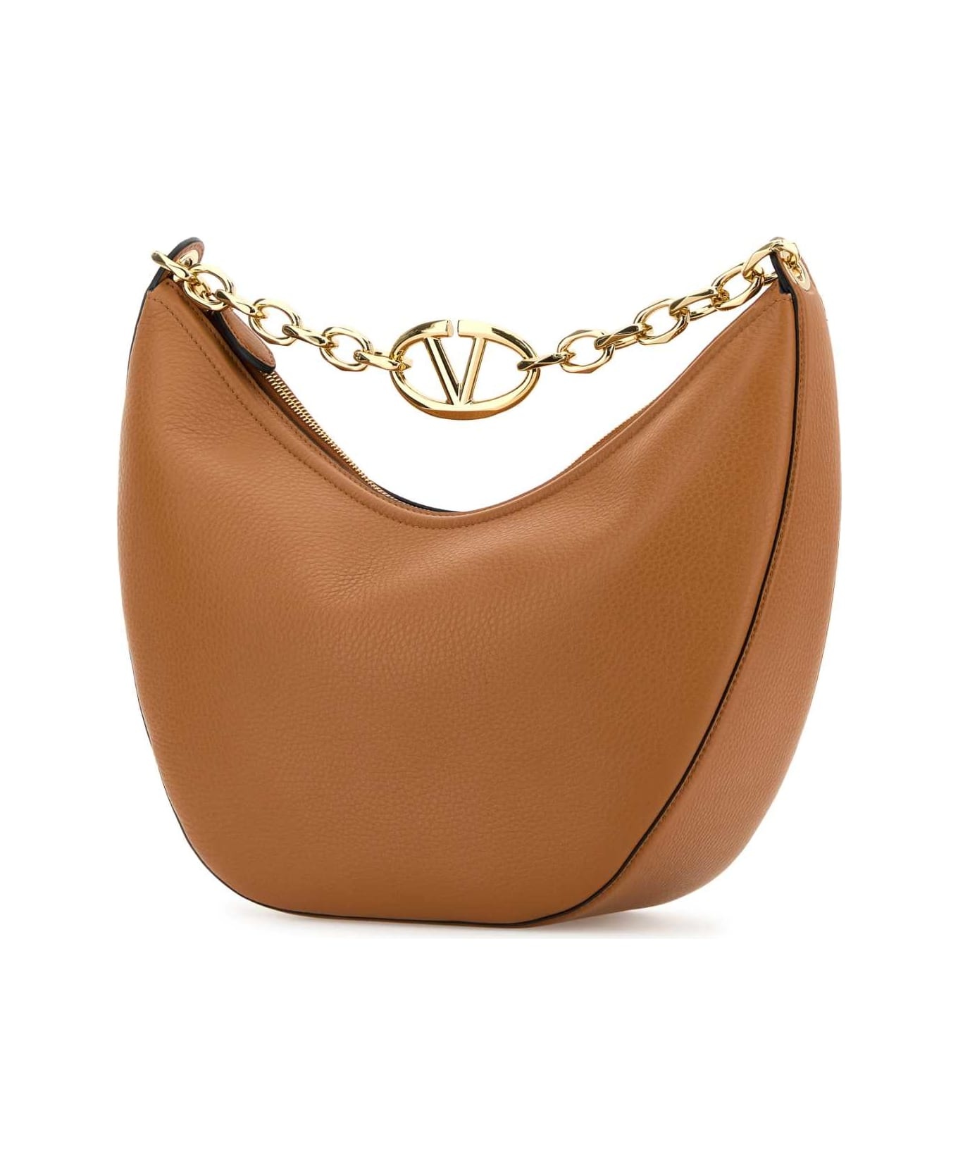 Camel Leather Medium Hobo Vlogo Moon Handbag - 2