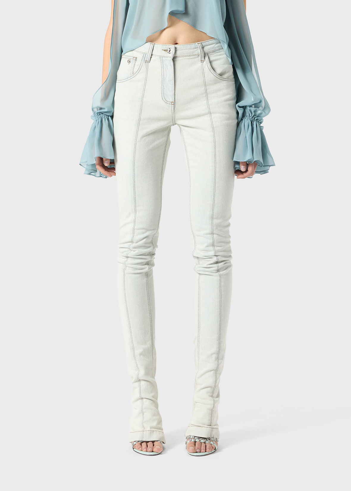 BLEACHED DENIM JEANS WITH BOTTOM ZIP - 3