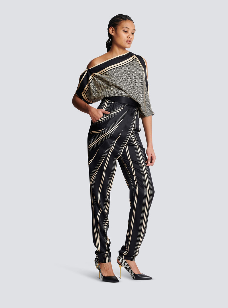 Asymmetric draped satin trousers 3