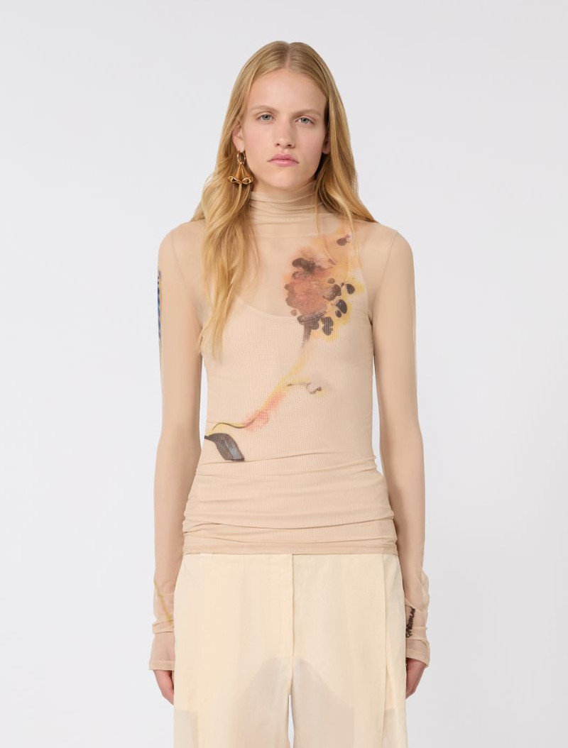 High-neck stretch tulle top - antique rose 3