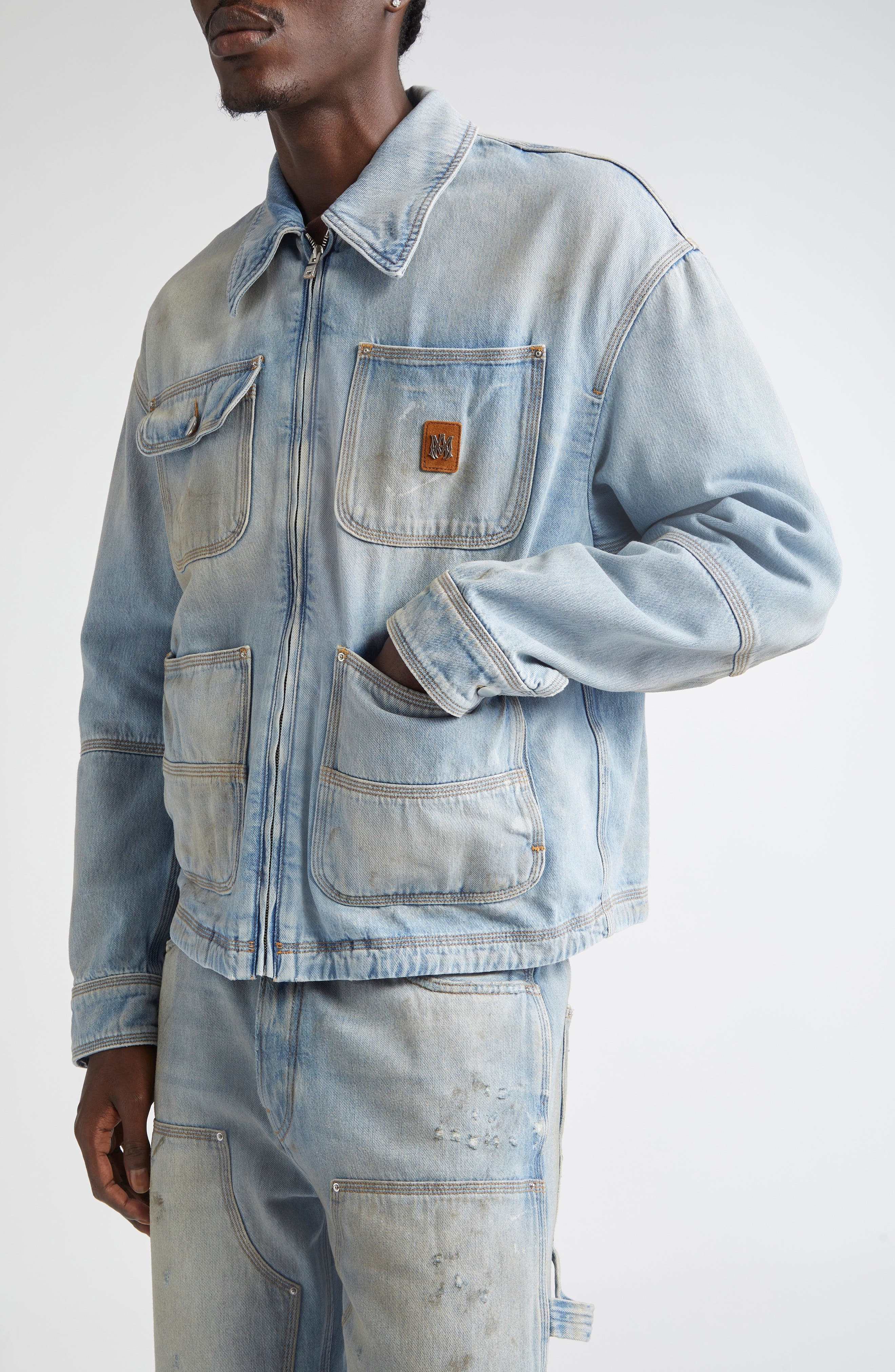 AMIRI Lightweight Denim Work Jacket in Perfect Antique Indigo at Nordstrom - 5