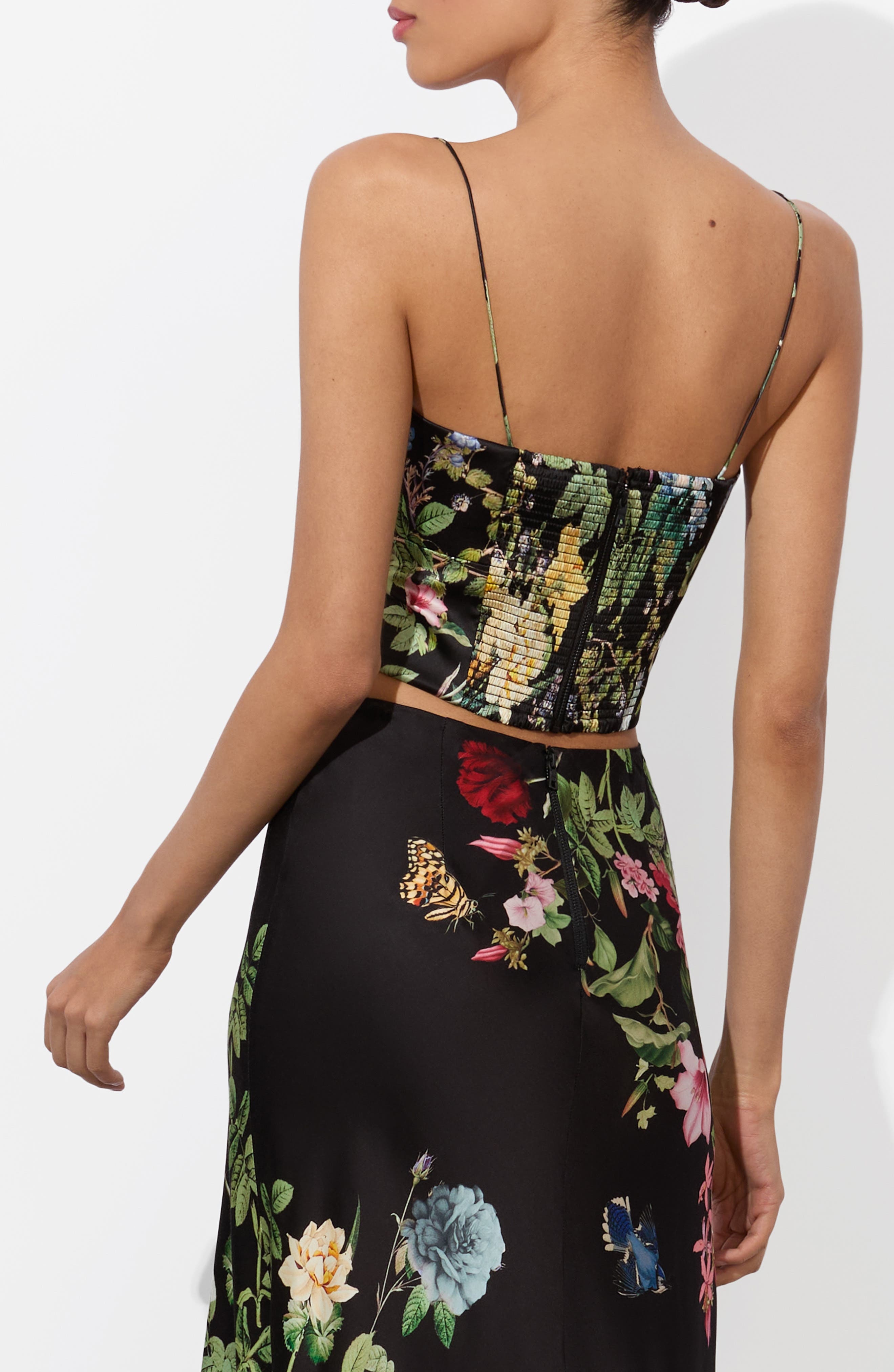 Alice + Olivia Saylor Bustier Crop Camisole in Venus Floral Black at Nordstrom - 2