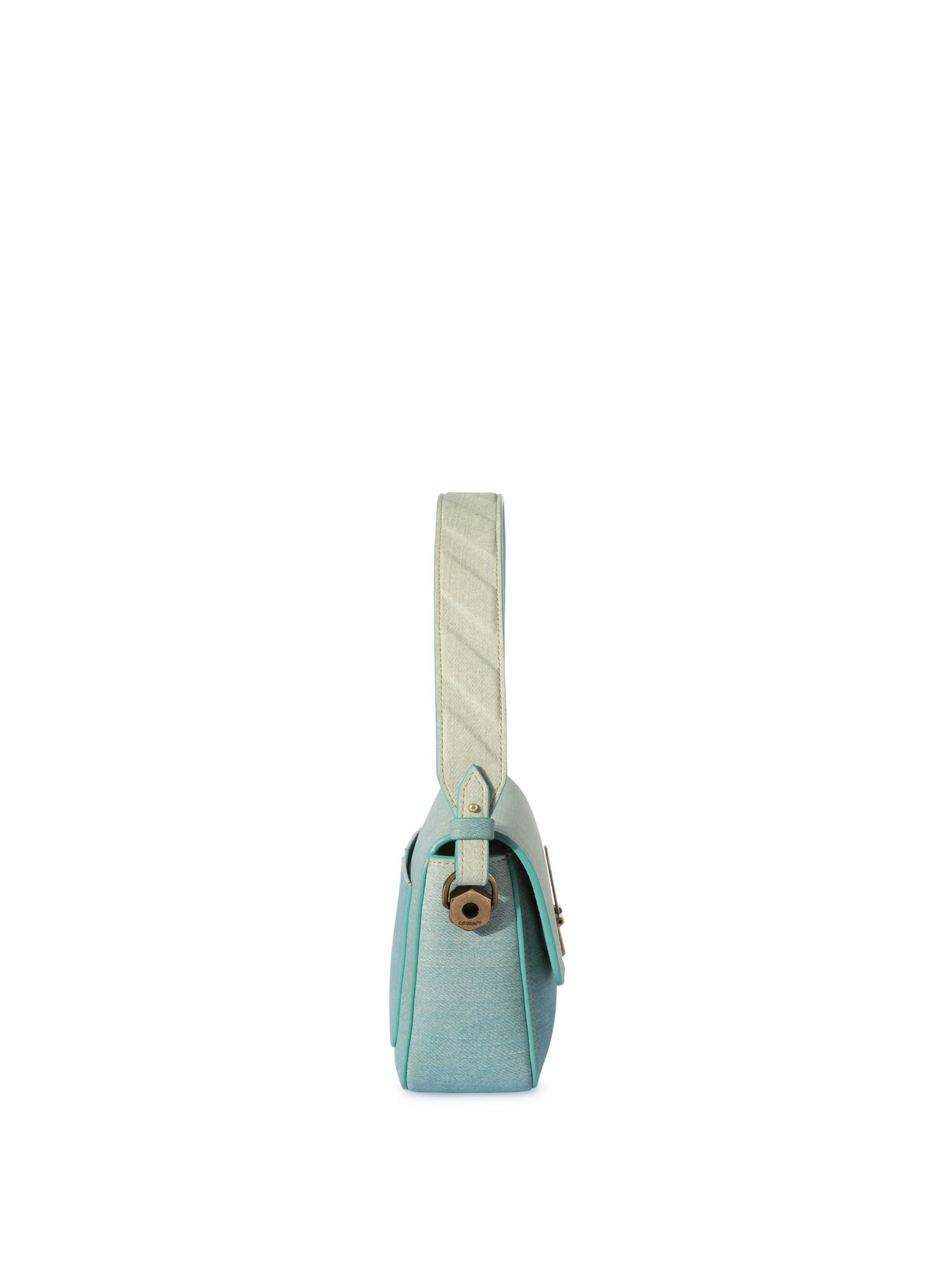 Light Blue Denim Leather Binder Shoulder Bag - 4