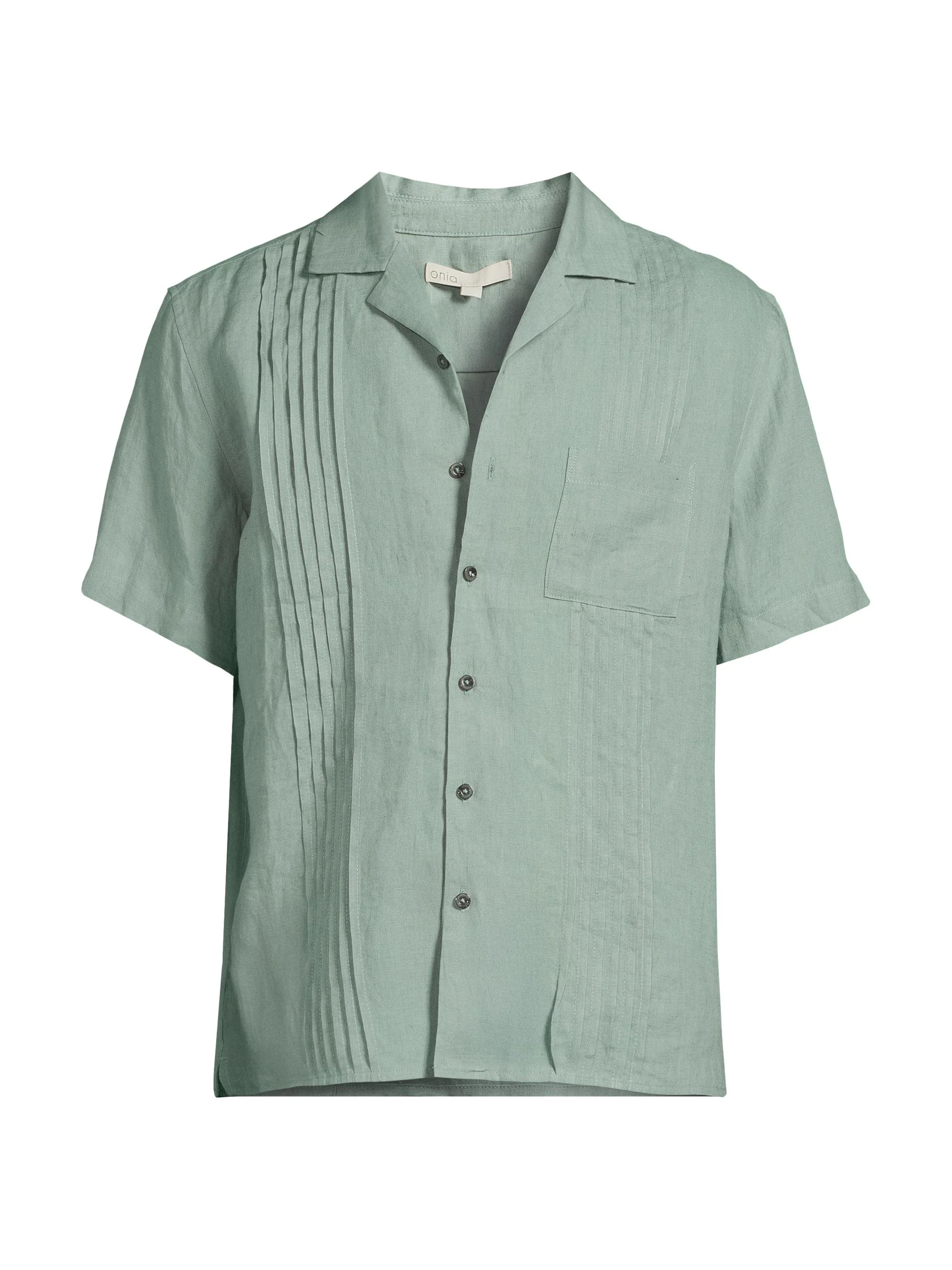 Men's Linen Pintuck Camp Shirt - Soft Olive - 1