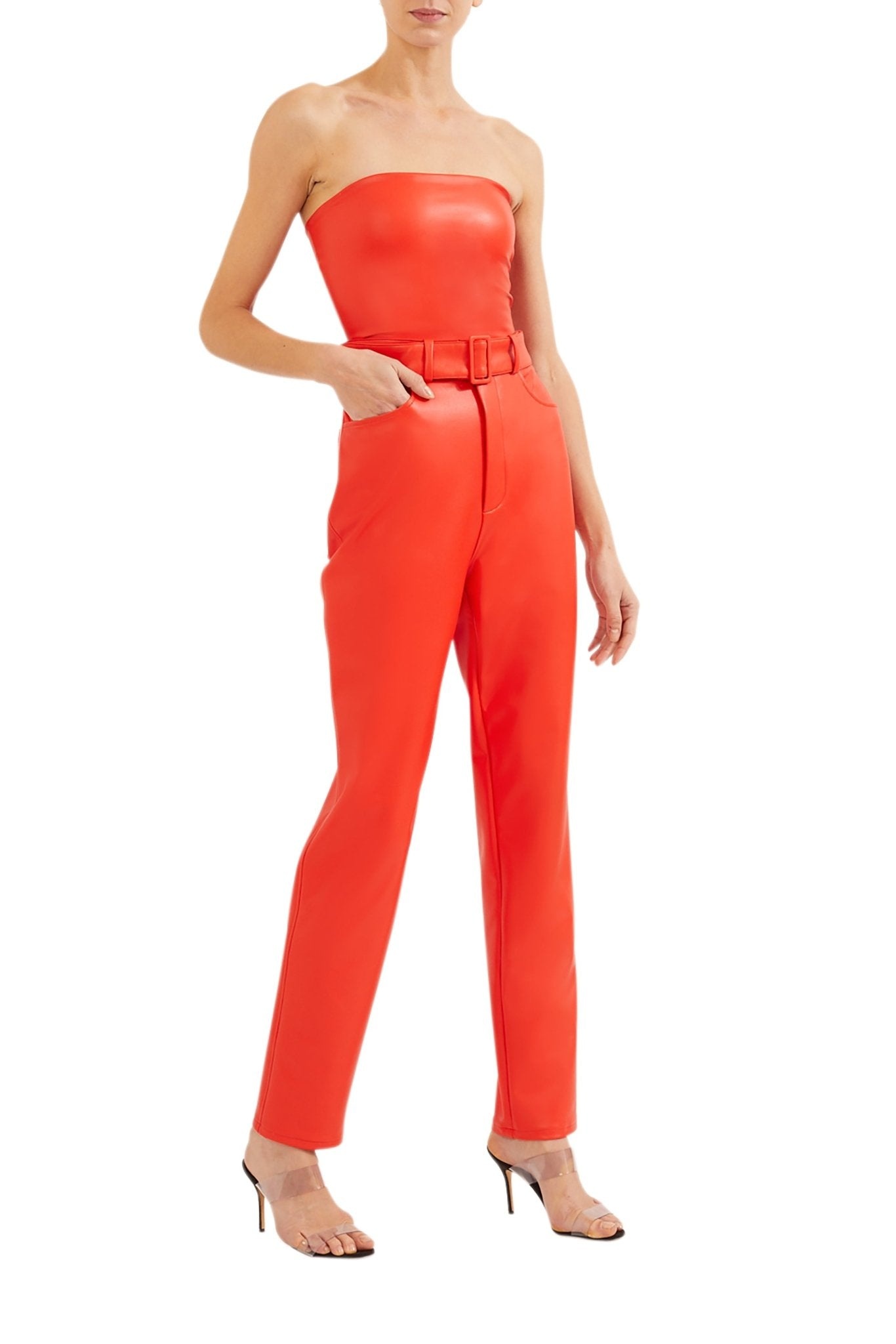 Faux Leather High Waisted Belted Jean - 3