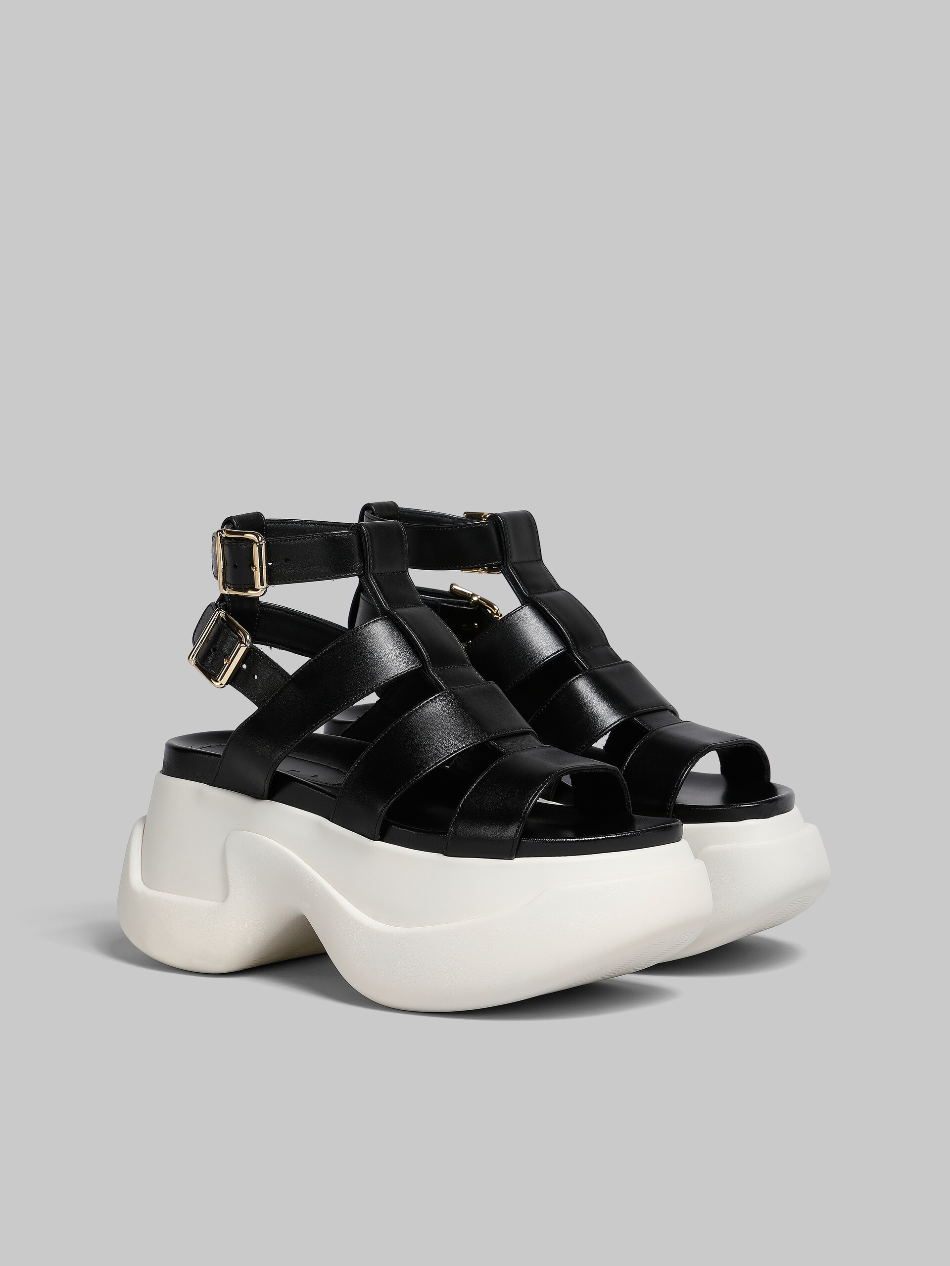BLACK LEATHER GLADIATOR SANDAL WITH PLATFORM SOLE - 2