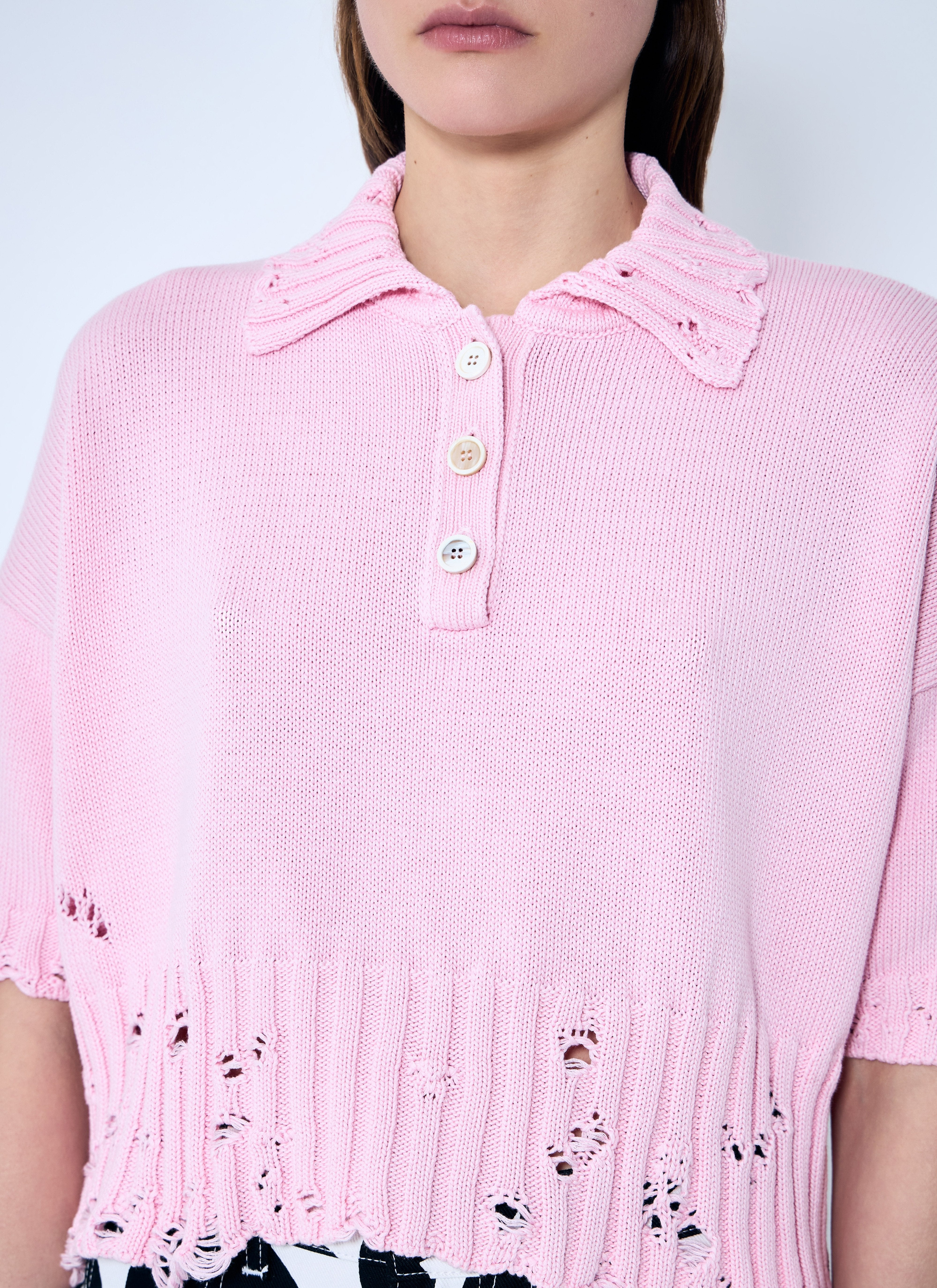Marni Women Distressed Knit Polo Shirt - 6