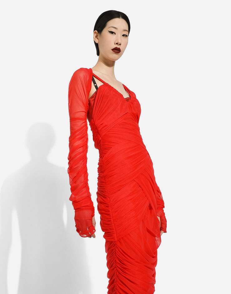 Tulle draped calf-length dress - 5