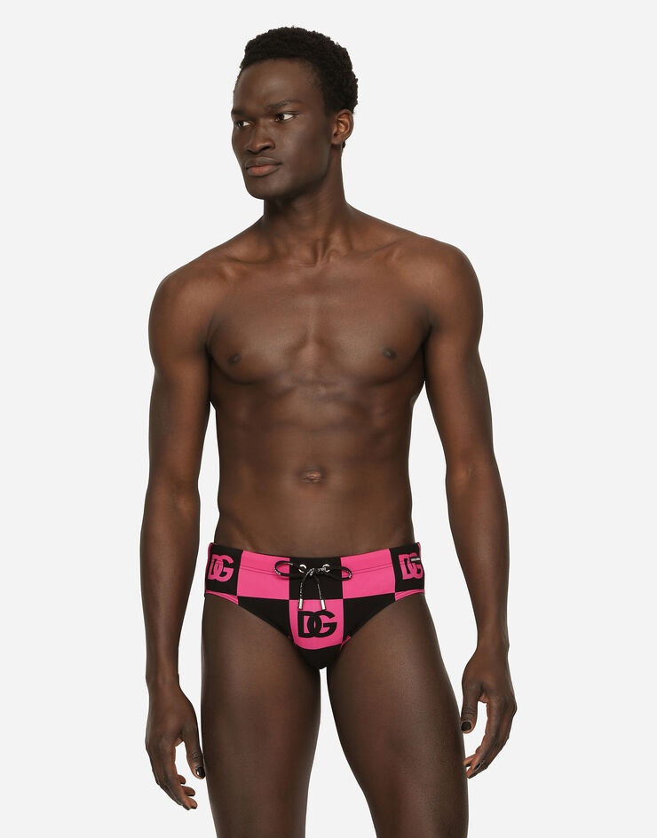 Damier-print swim briefs with DG logo - 4