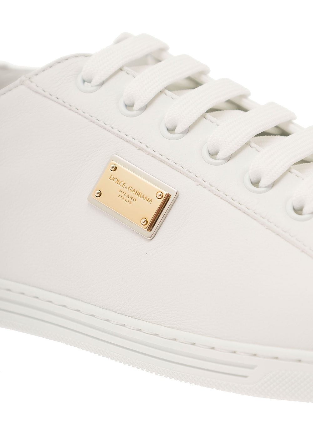 Dolce & Gabbana Men 'Portofino' White Monocrom Low Top Sneakers With Logo Plaque In Leather Man - 4