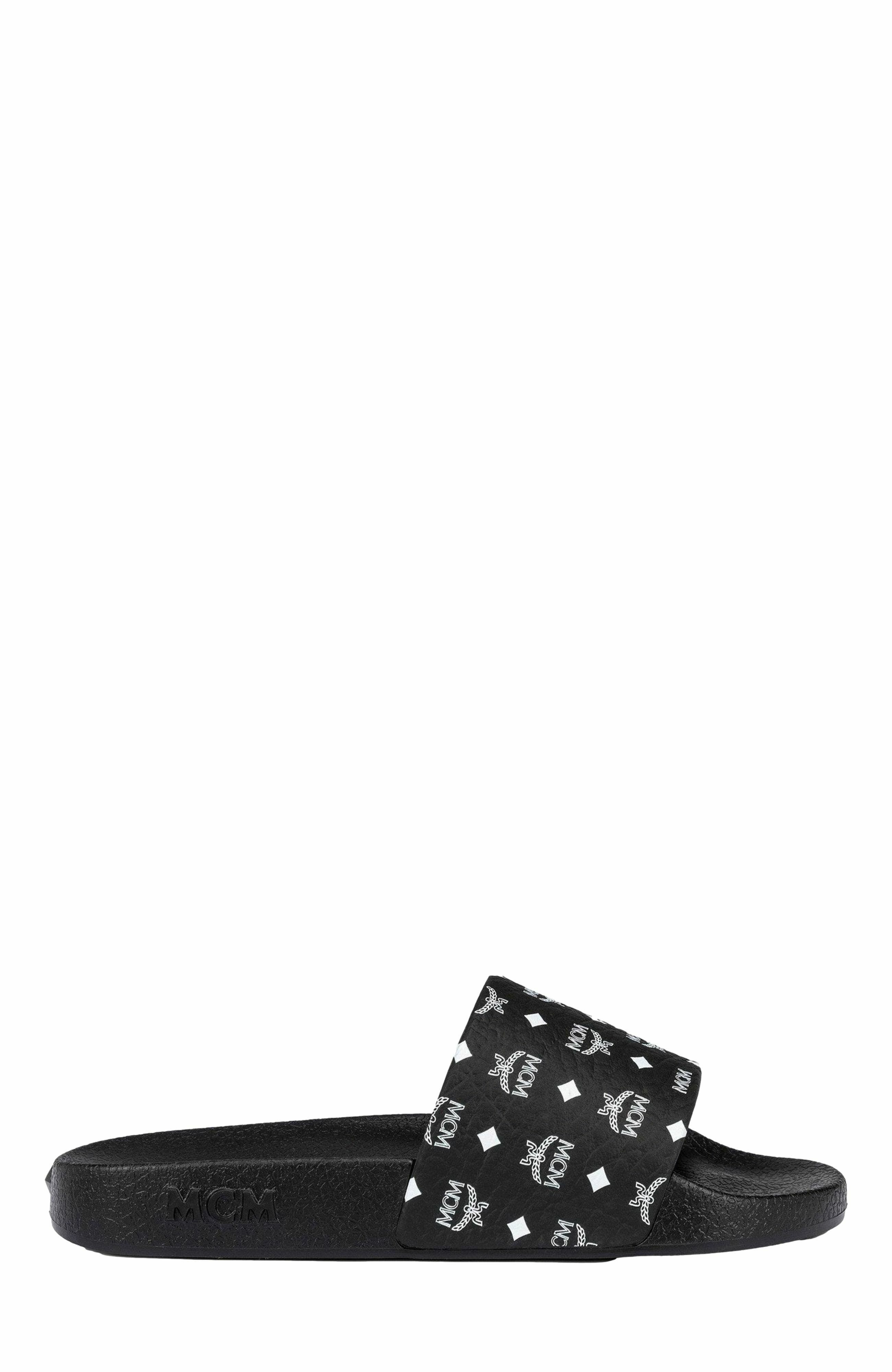 MCM Monogram Print Rubber Slides in Black at Nordstrom - 2