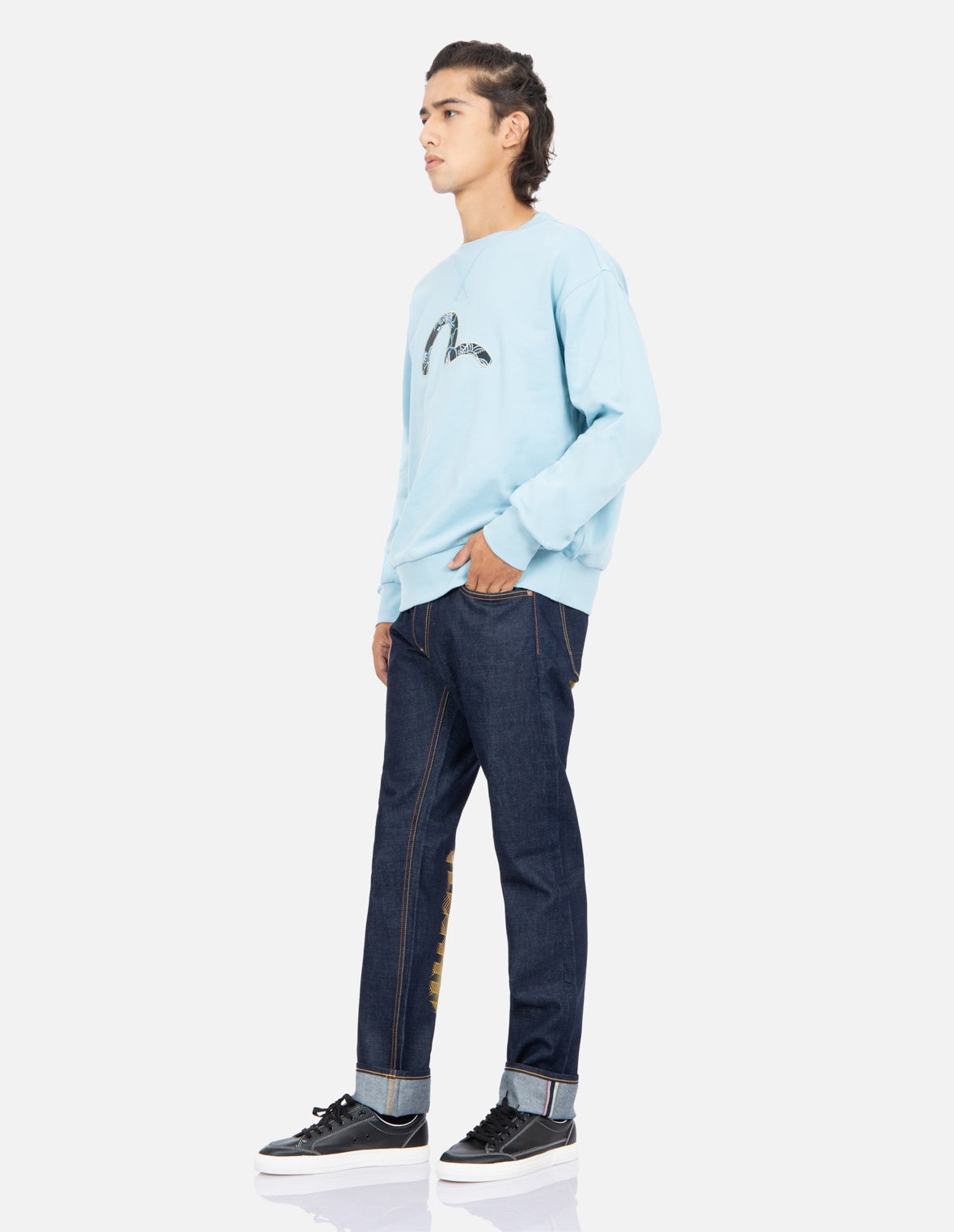 2-Layer Hand-brushed Daicock Foil Print Slim-Fit Jeans #2010 - 4