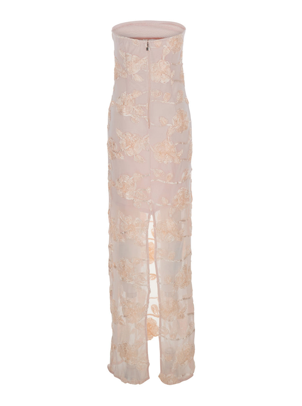 Rotate Women Pink Off-Shoulder Sleeveless Long Dress With All-Over Floral Embroidey And Rear Single  - 2