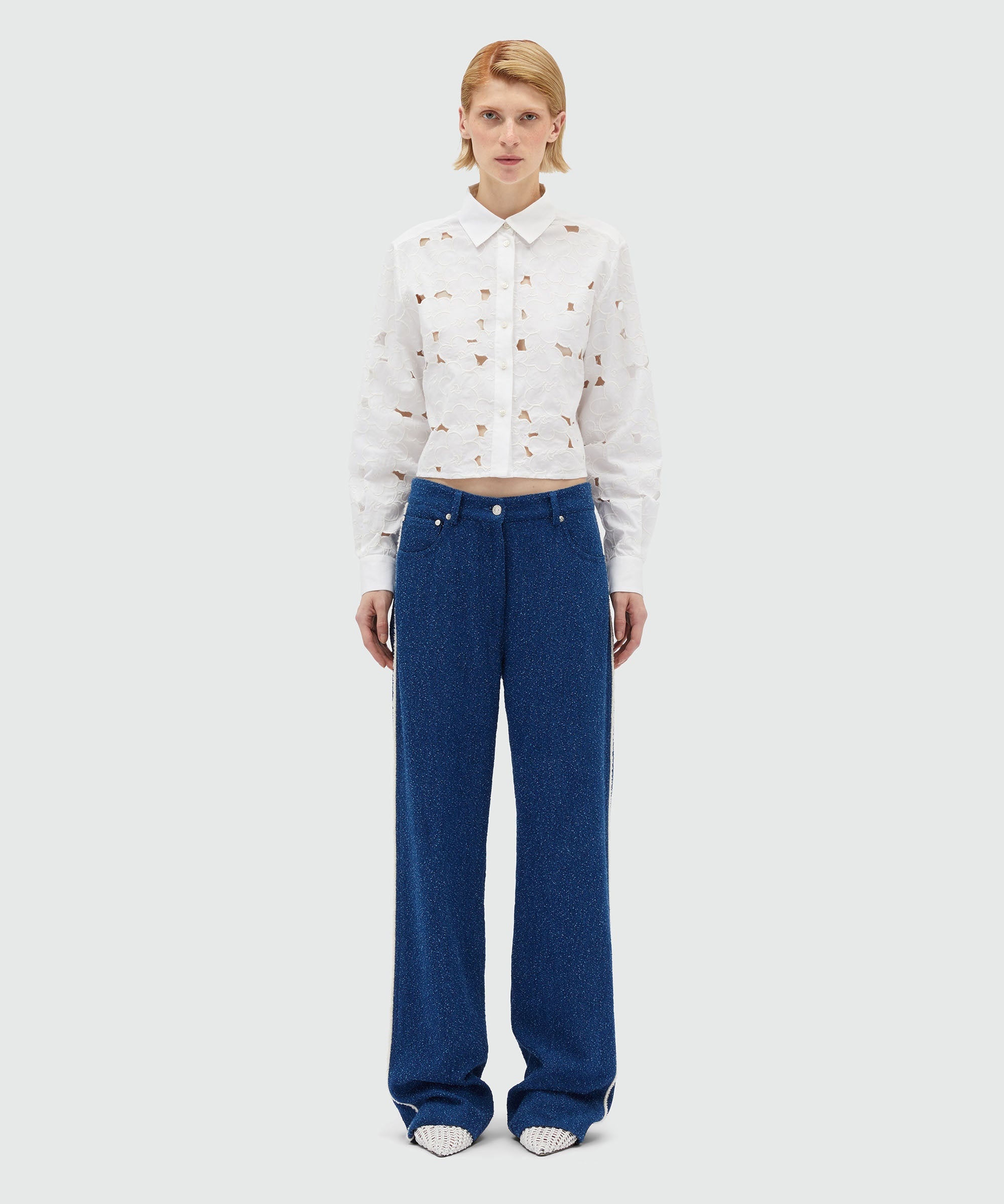 Blue bouclé denim trousers - 2