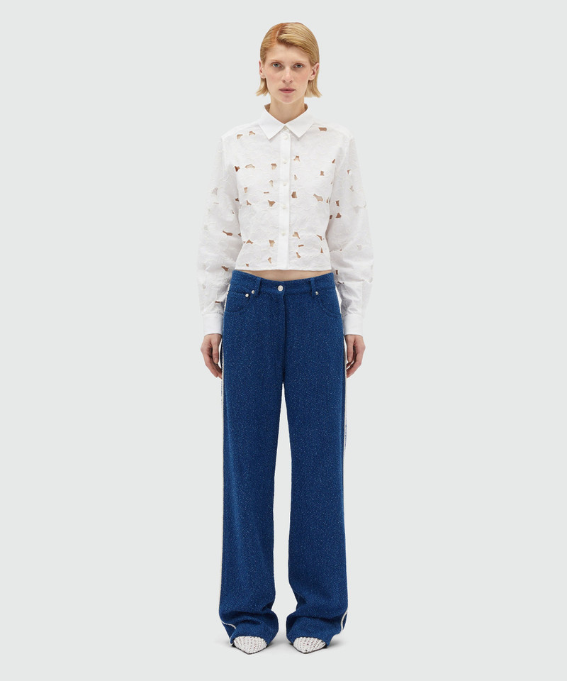 MSGM Blue bouclé denim trousers outlook