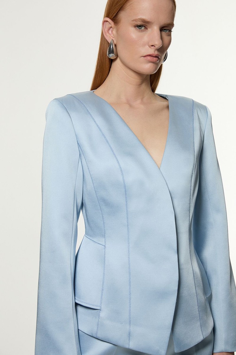 KAREN MILLEN Structured Viscose Satin Stitch Detail Tailored Peplum Blazer outlook