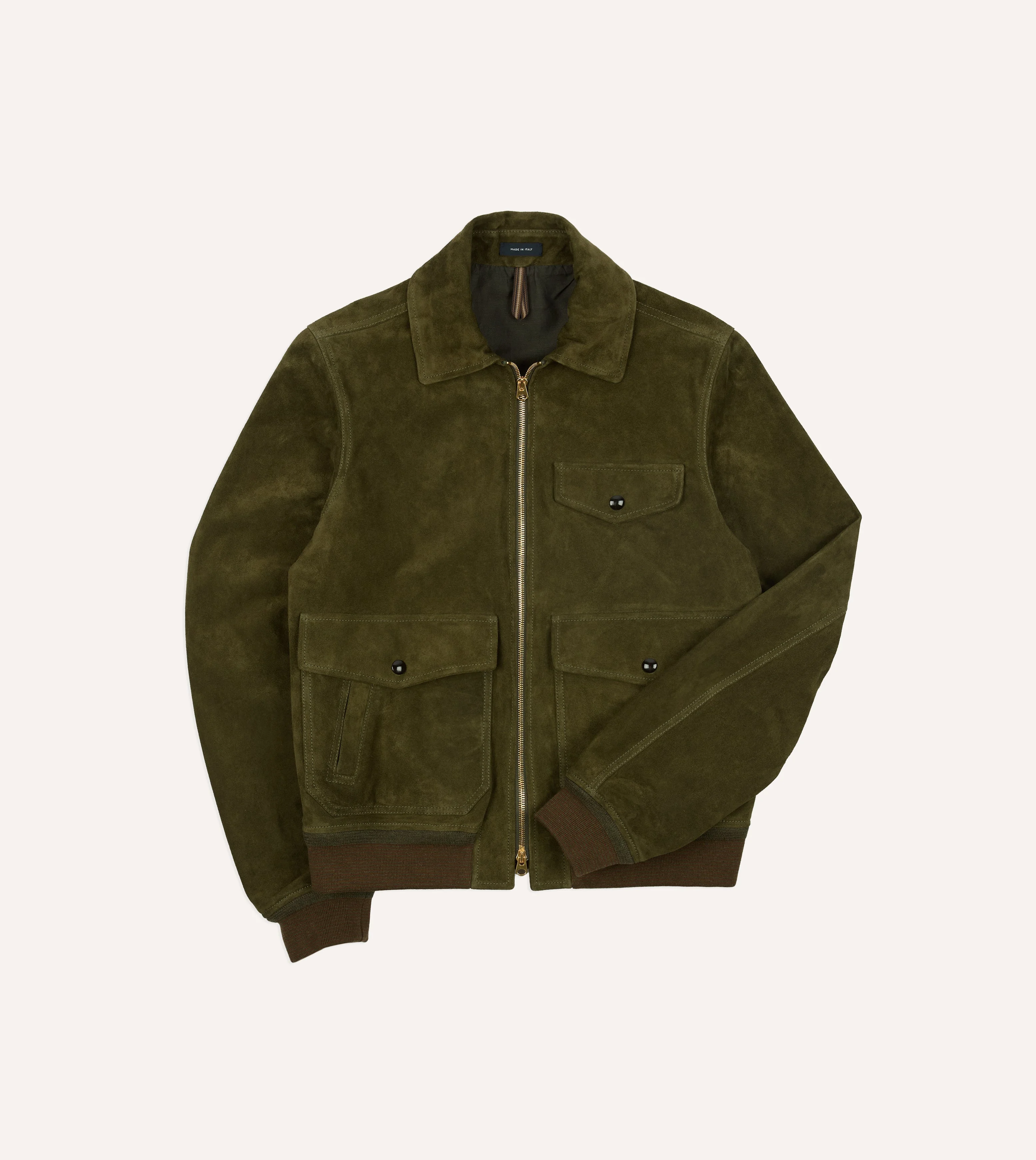 Green Heavyweight Suede A-2 Bomber Jacket - 1
